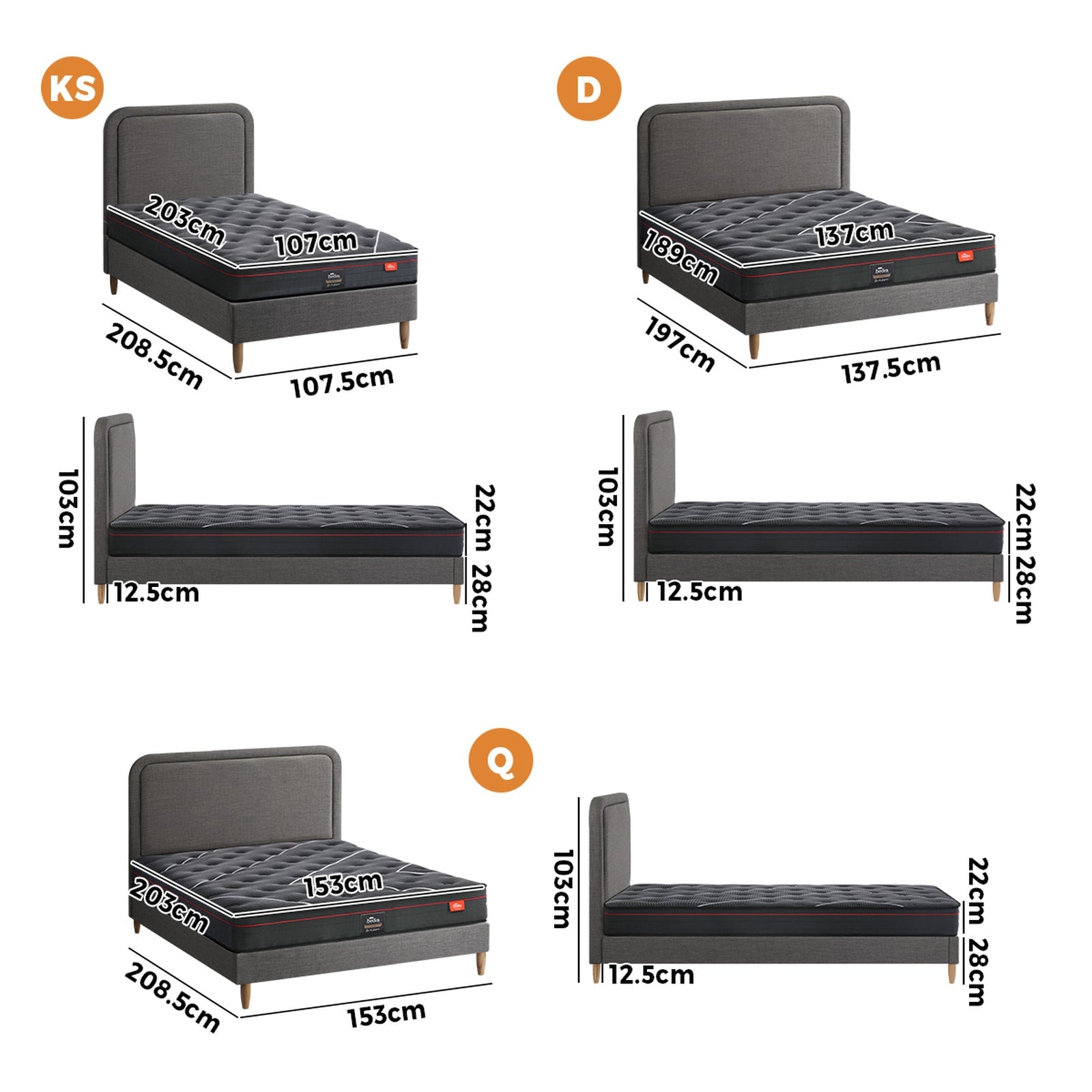 Oikiture Bed Frame Queen Double Size Platform Slatted Base with Mattress Fabric - Sunyee