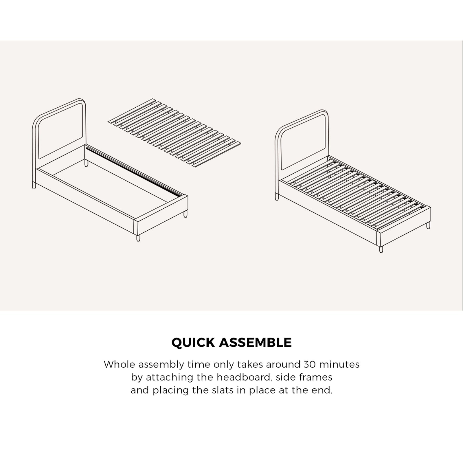 Oikiture Bed Frame Single Size Beds Base Platform Fabric Grey BOB - Sunyee