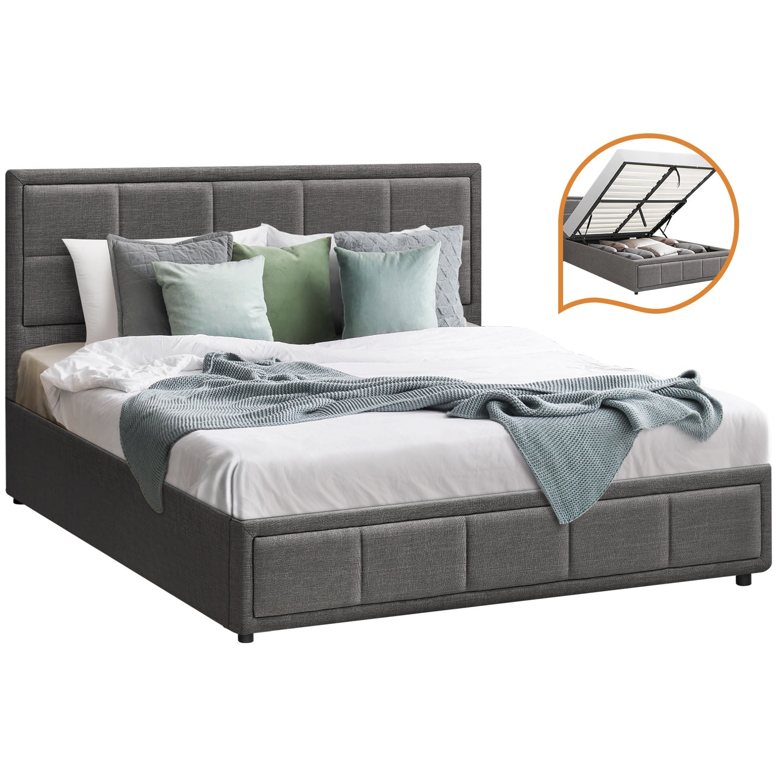 Oikiture Bed Frame Queen Double King Single Gas Lift Storage Beds - Sunyee