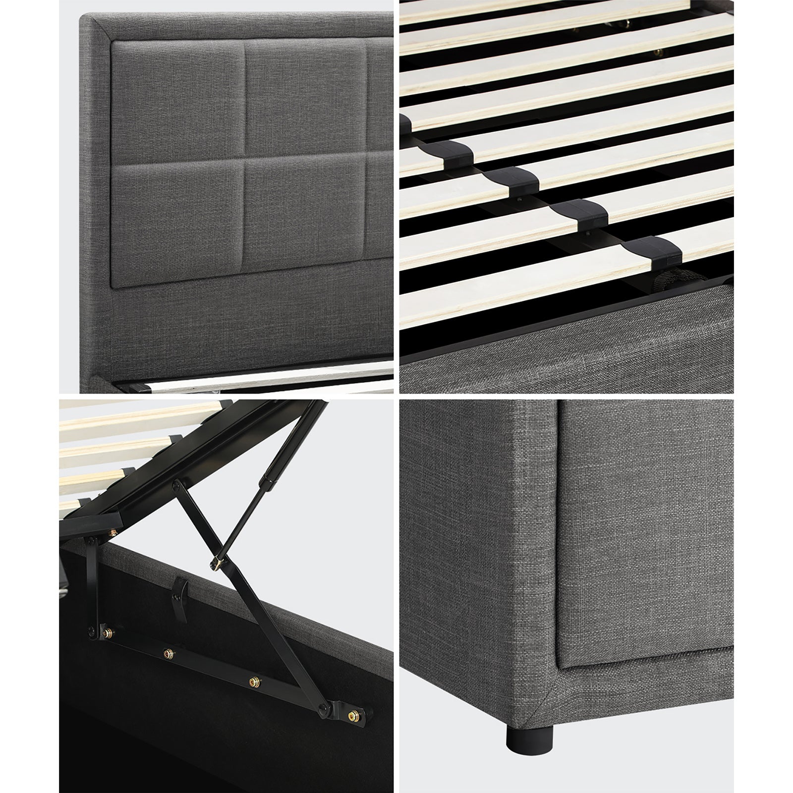 Oikiture Bed Frame Double Size Gas Lift Storage Base Fabric Grey - Sunyee