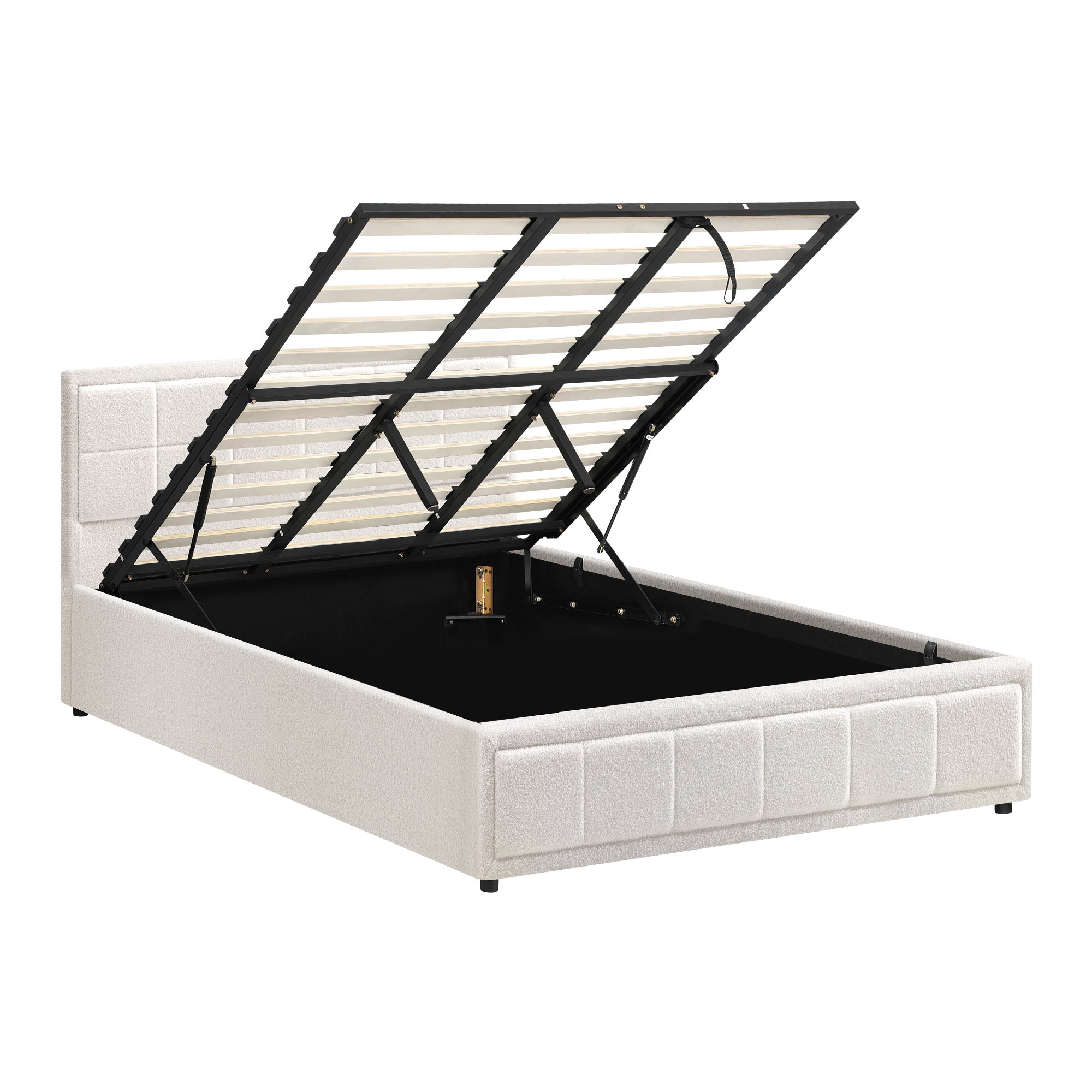 Oikiture Bed Frame King Size Gas Lift Storage Bed Platform Boucle White - Sunyee