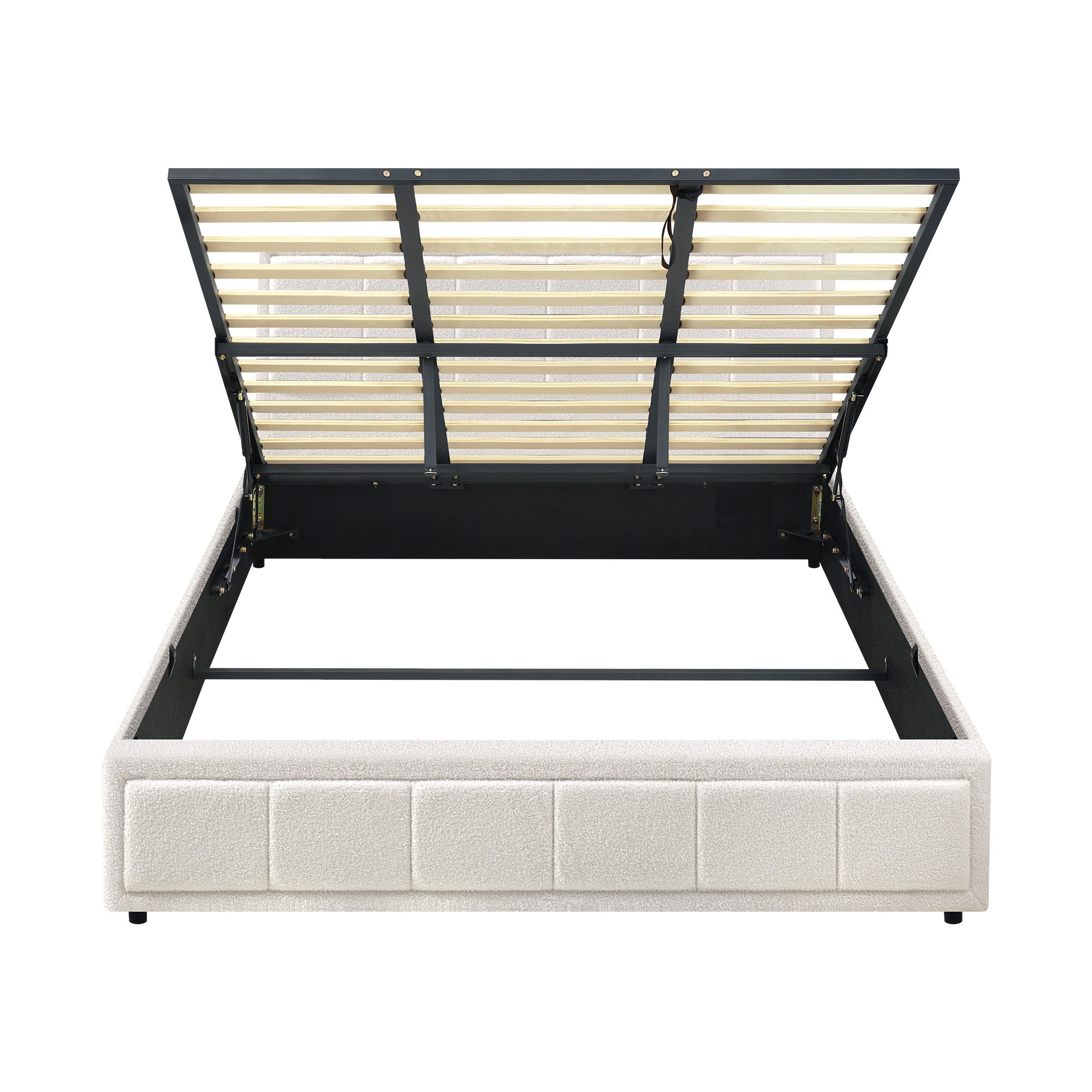 Oikiture Bed Frame King Size Gas Lift Storage Bed Platform Boucle White - Sunyee