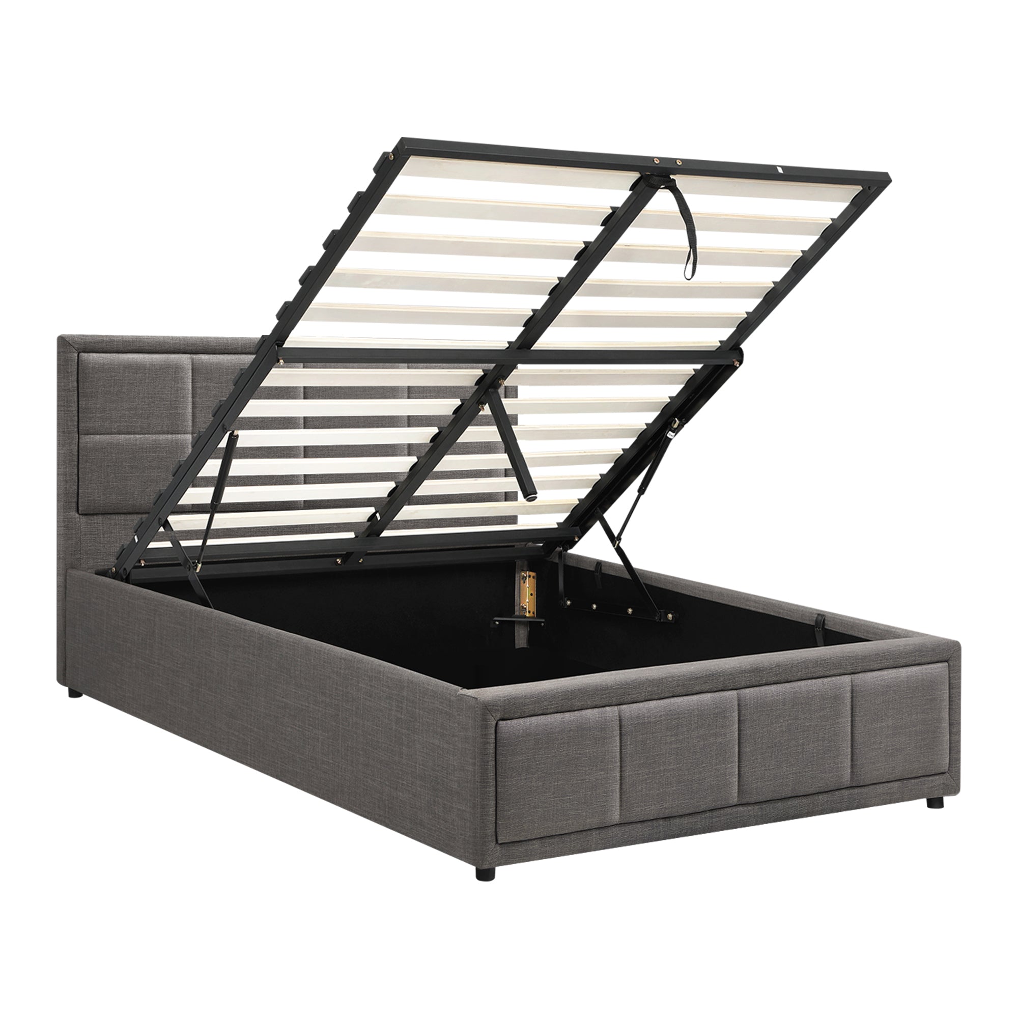 Oikiture Bed Frame King Single Gas Lift Storage Base Fabric Grey - Sunyee