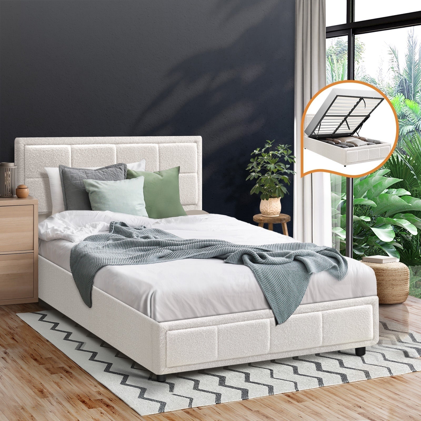 Oikiture Bed Frame Queen Double King Single Gas Lift Storage Beds - Sunyee