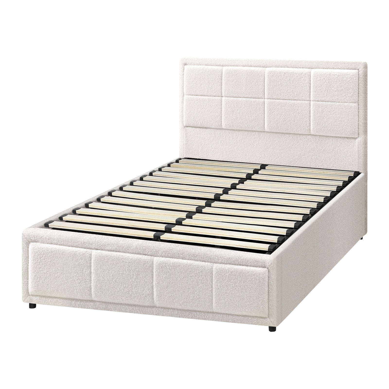 Oikiture Bed Frame King Single Gas Lift Storage Bed Platform Boucle White - Sunyee