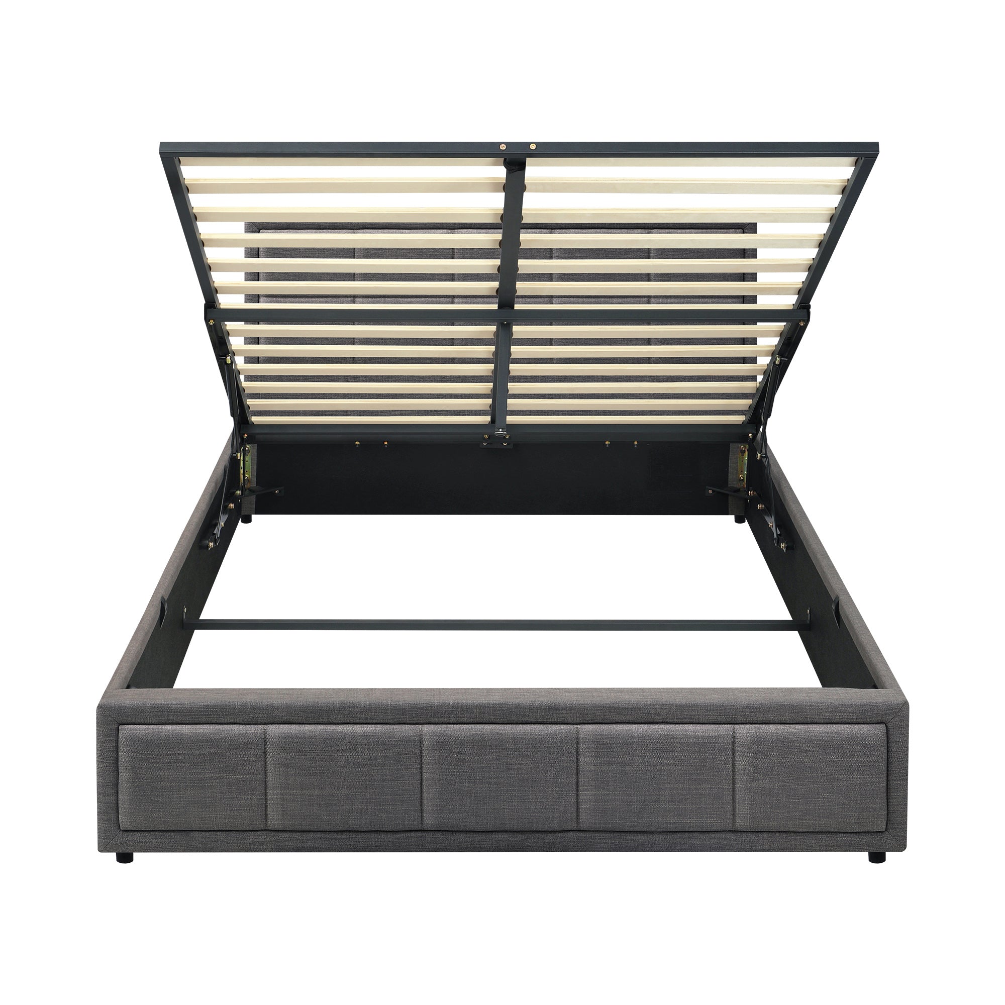 Oikiture Bed Frame Queen Size Gas Lift Storage Base Fabric Grey - Sunyee