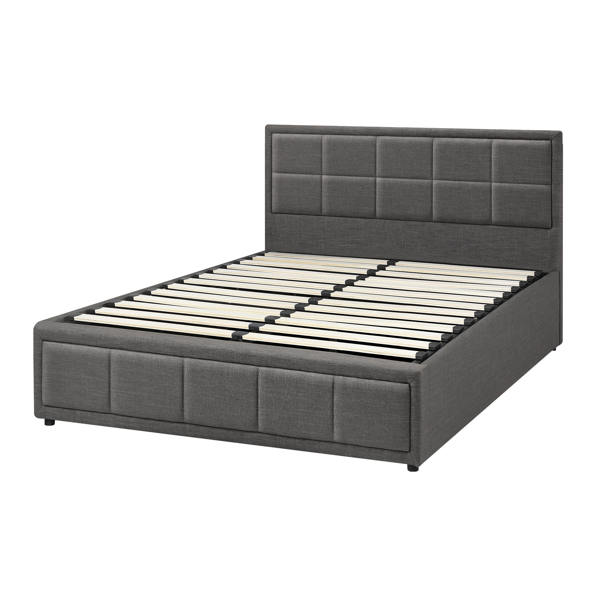 Oikiture Bed Frame Queen Size Gas Lift Storage Base Fabric Grey - Sunyee