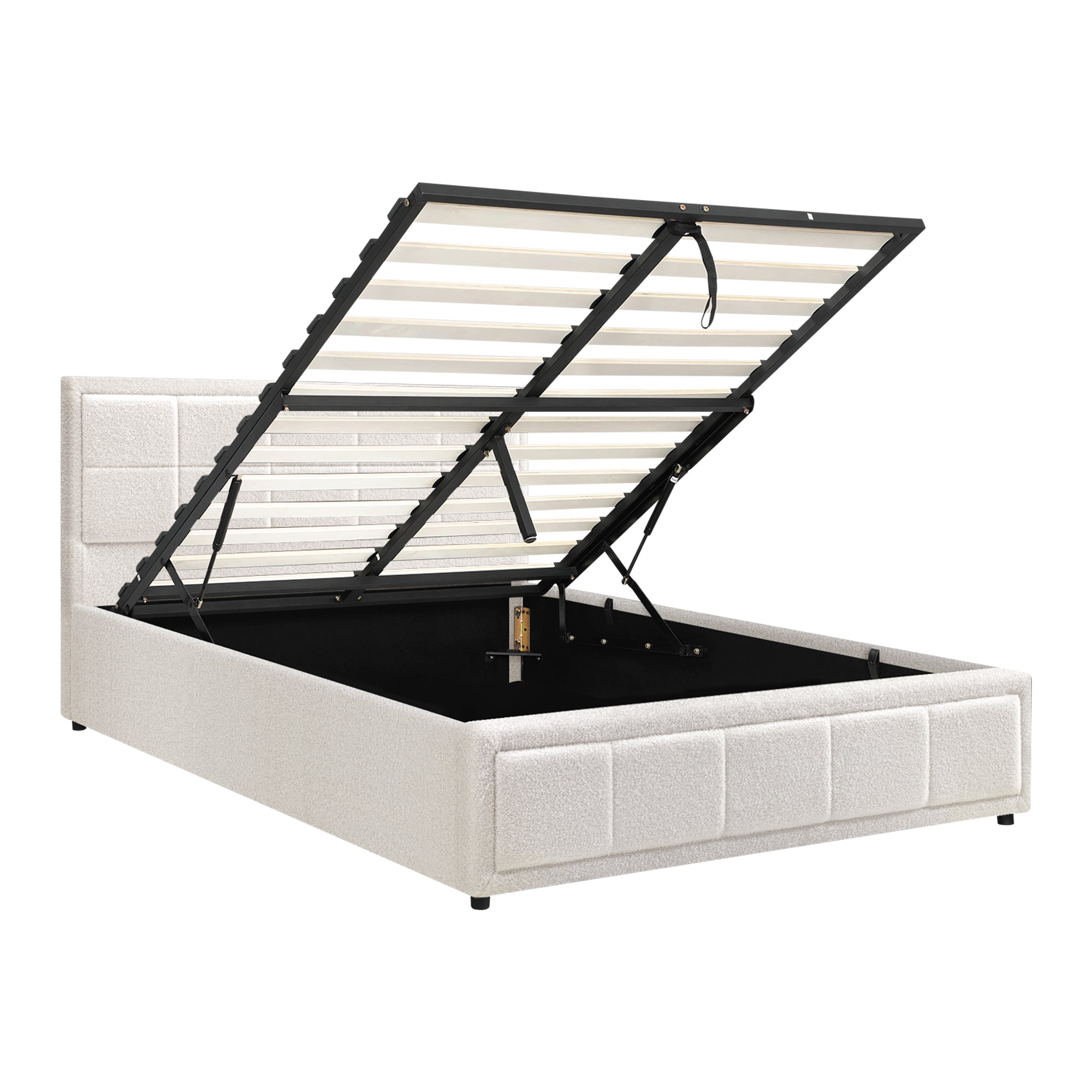 Oikiture Bed Frame Queen Size Gas Lift Storage Bed Platform Boucle White - Sunyee