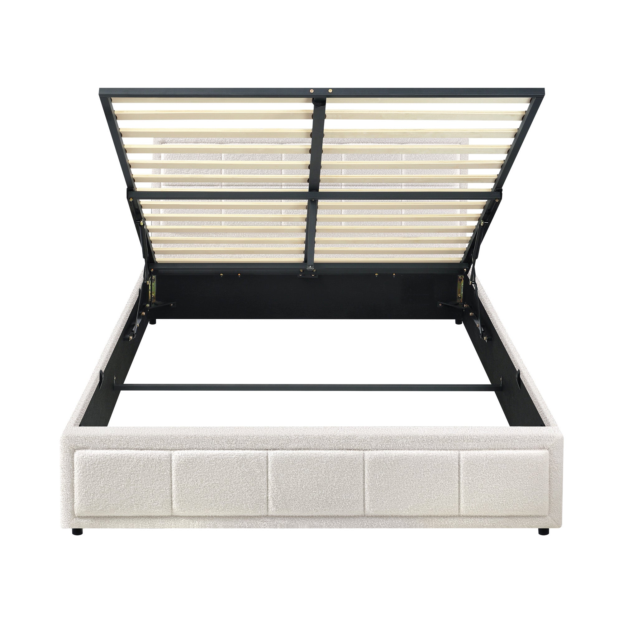 Oikiture Bed Frame Queen Size Gas Lift Storage Bed Platform Boucle White - Sunyee