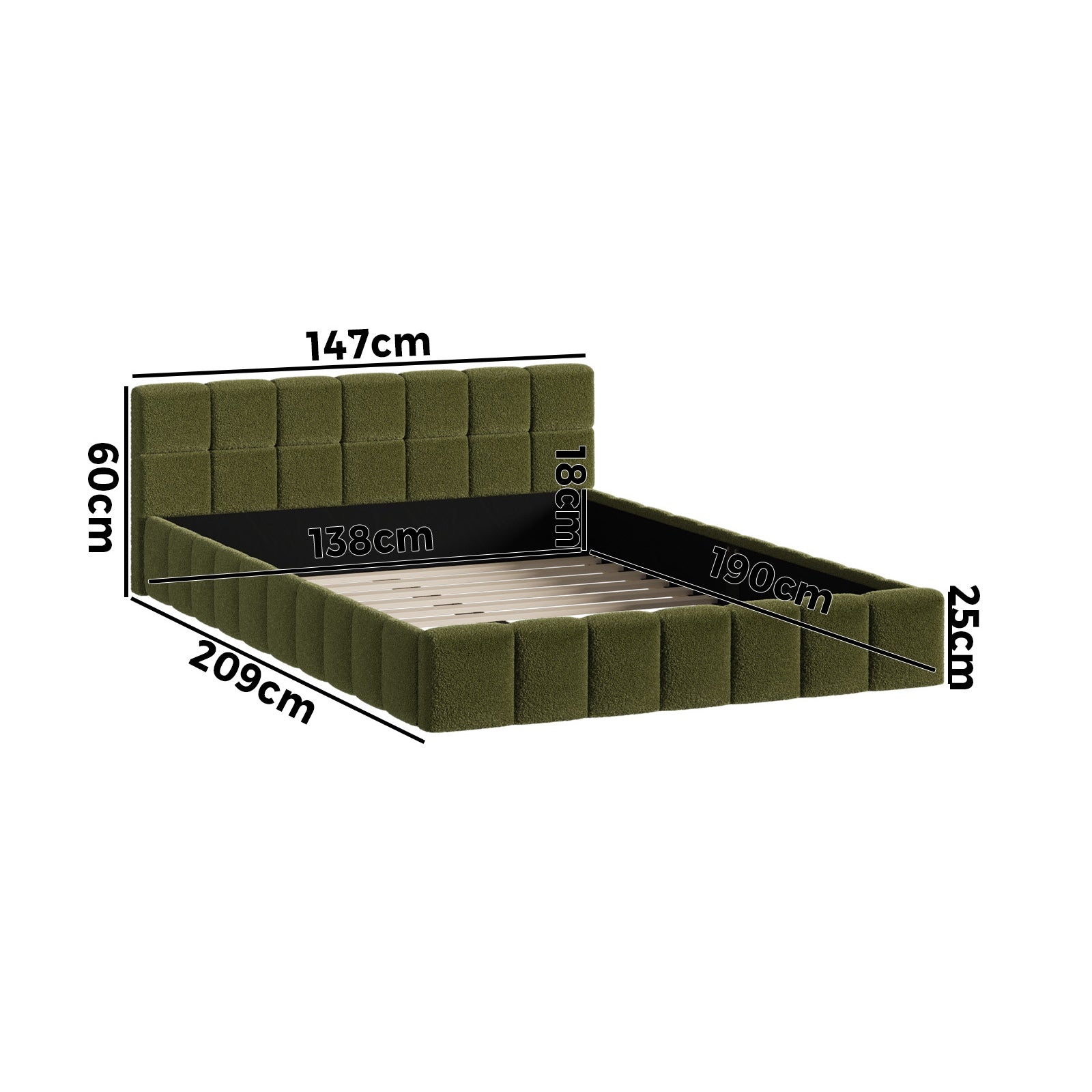 Oikiture Bed Frame Double Size Tufted Headboard Green Boucle - Sunyee