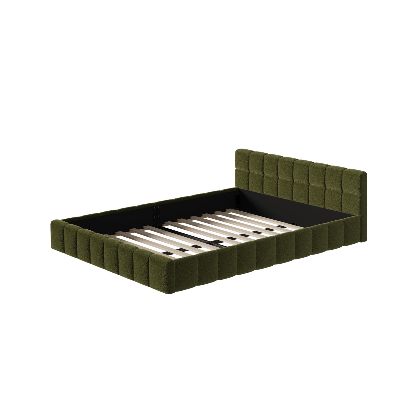 Oikiture Bed Frame Queen Double King Single Size Tufted Headboard Green Boucle - Sunyee