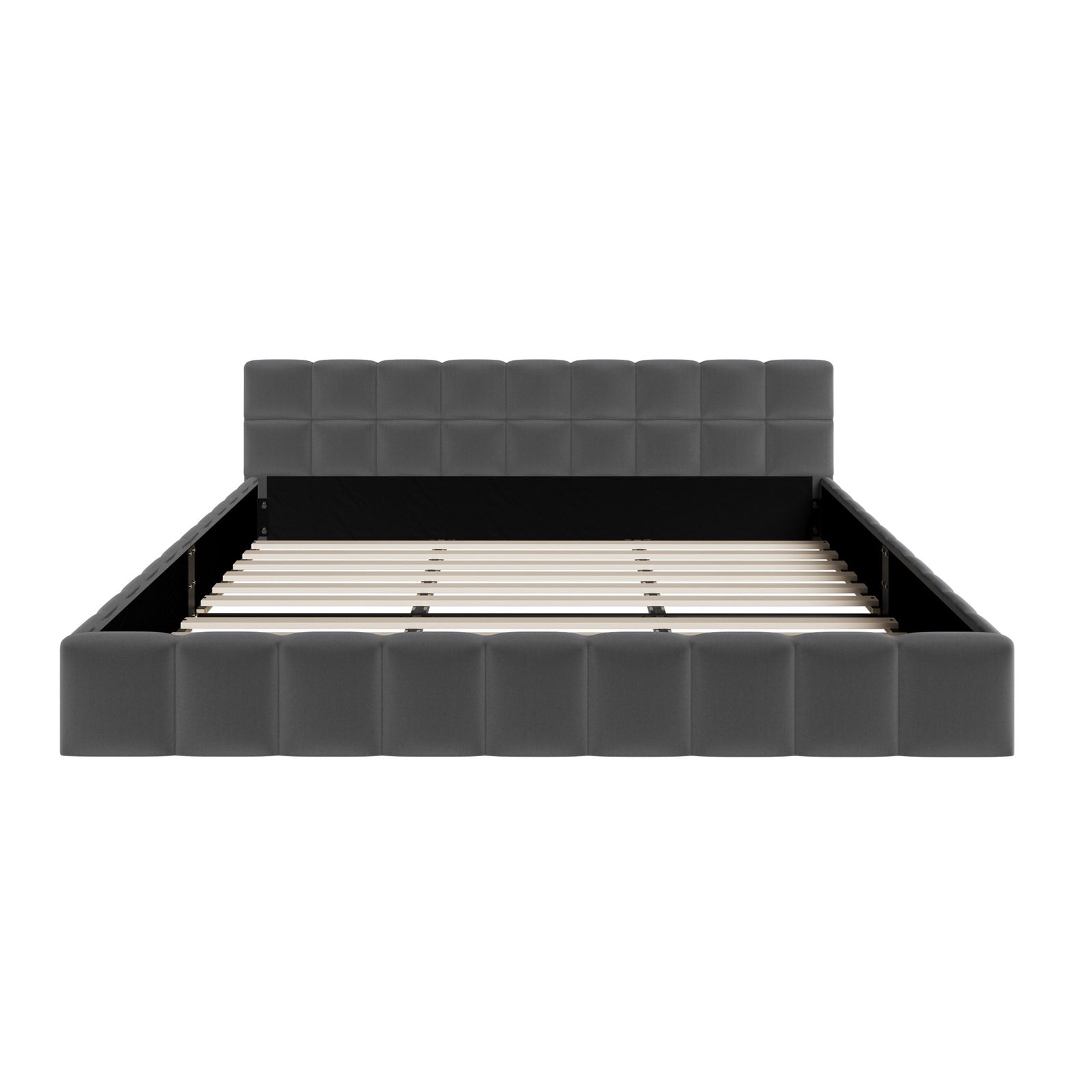 Oikiture Bed Frame King Size Tufted Headboard Grey Velvet - Sunyee