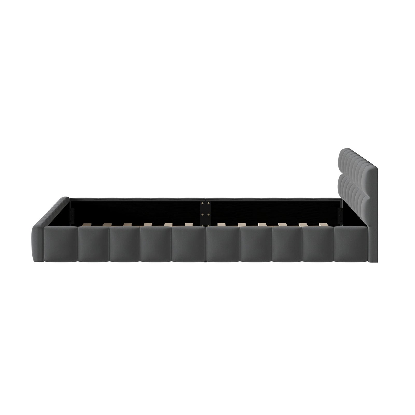 Oikiture Bed Frame King Size Tufted Headboard Grey Velvet - Sunyee