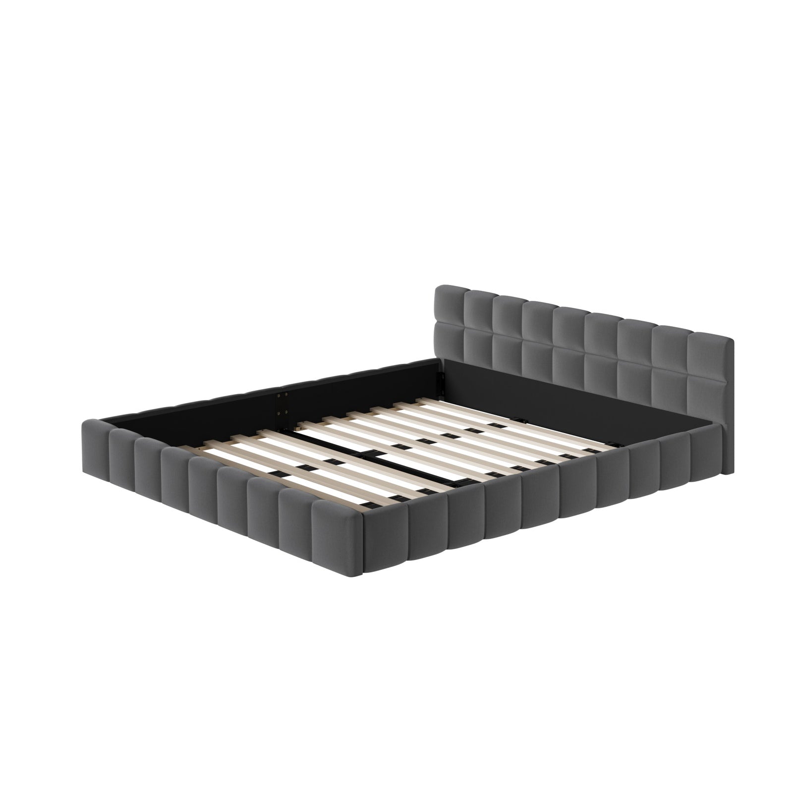 Oikiture Bed Frame King Size Tufted Headboard Grey Velvet - Sunyee