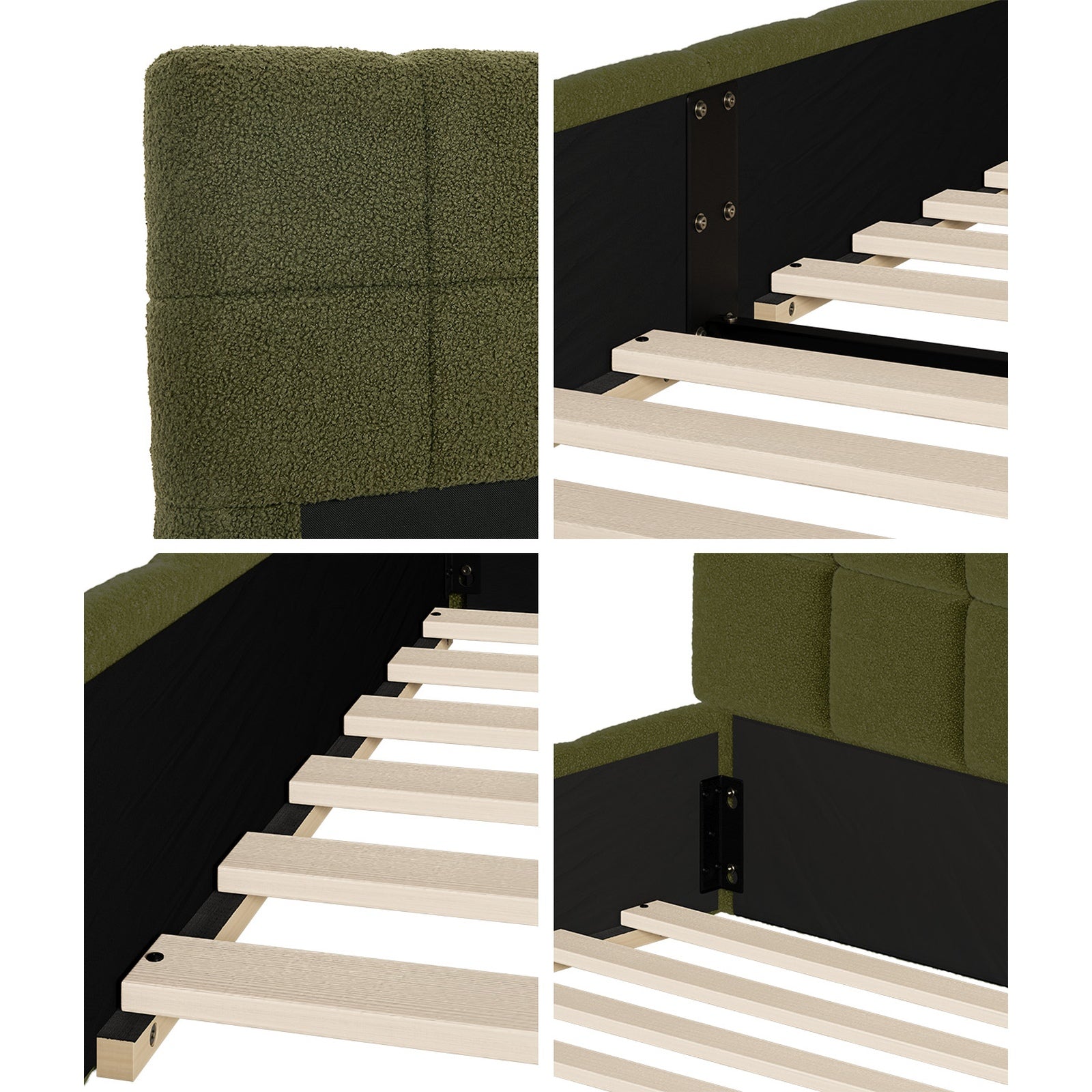 Oikiture Bed Frame King Single Size Tufted Headboard Green Boucle - Sunyee