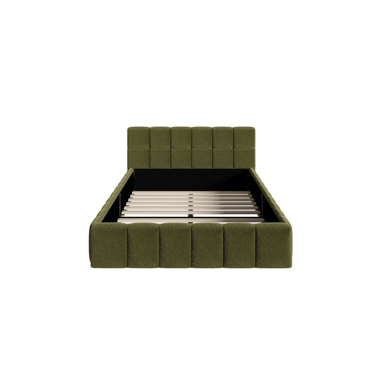 Oikiture Bed Frame King Single Size Tufted Headboard Green Boucle - Sunyee