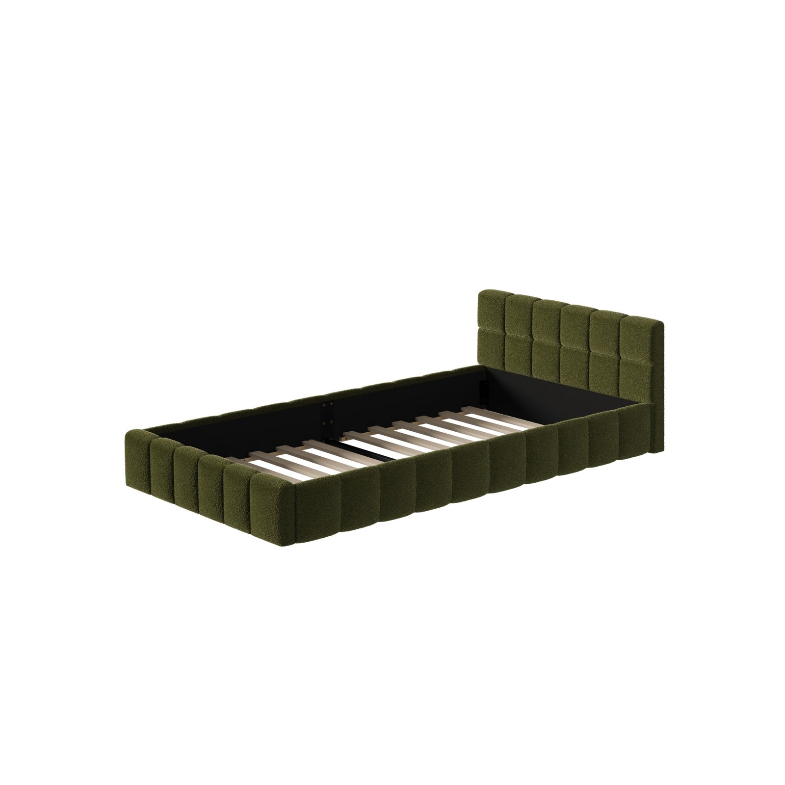 Oikiture Bed Frame King Single Size Tufted Headboard Green Boucle - Sunyee