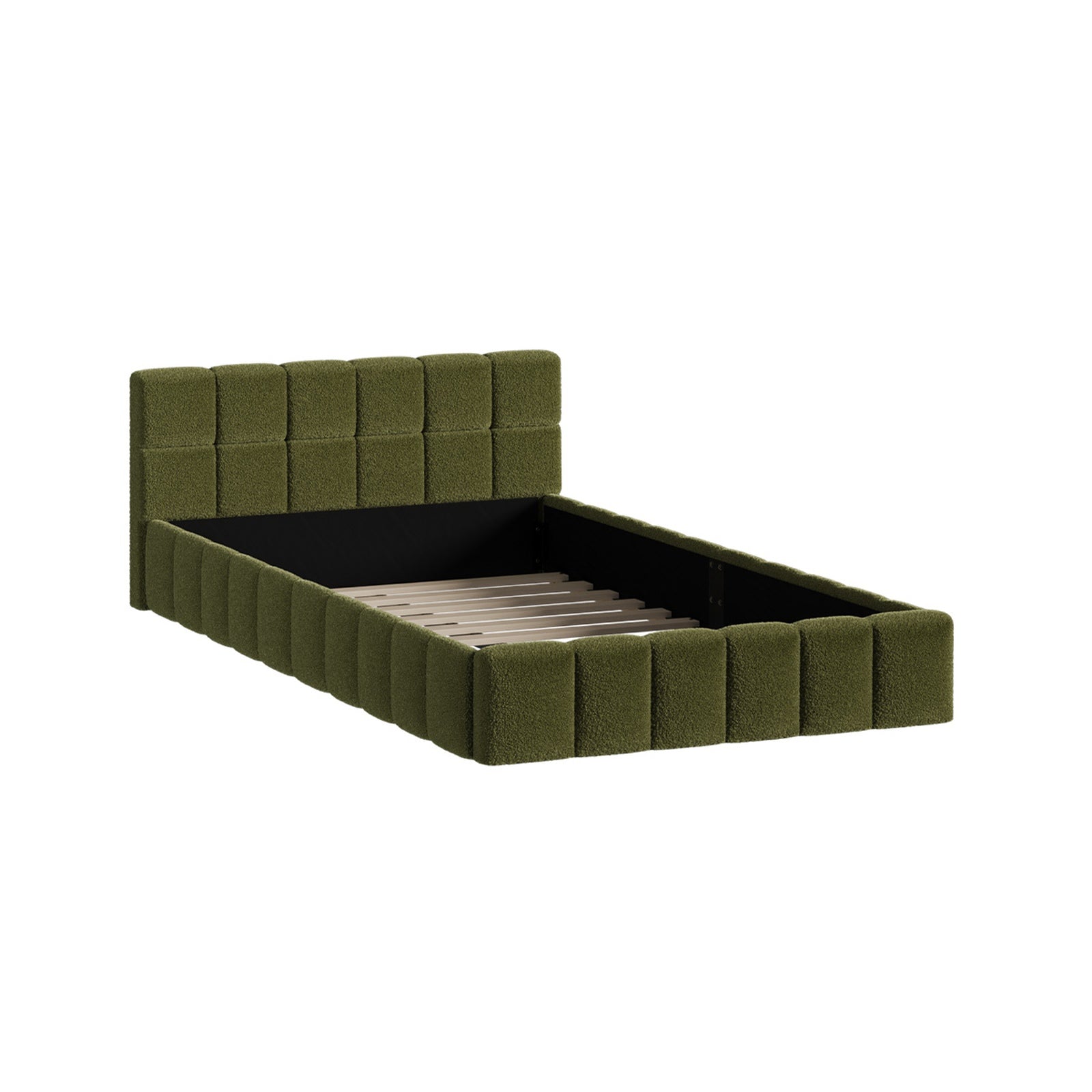 Oikiture Bed Frame King Single Size Tufted Headboard Green Boucle - Sunyee