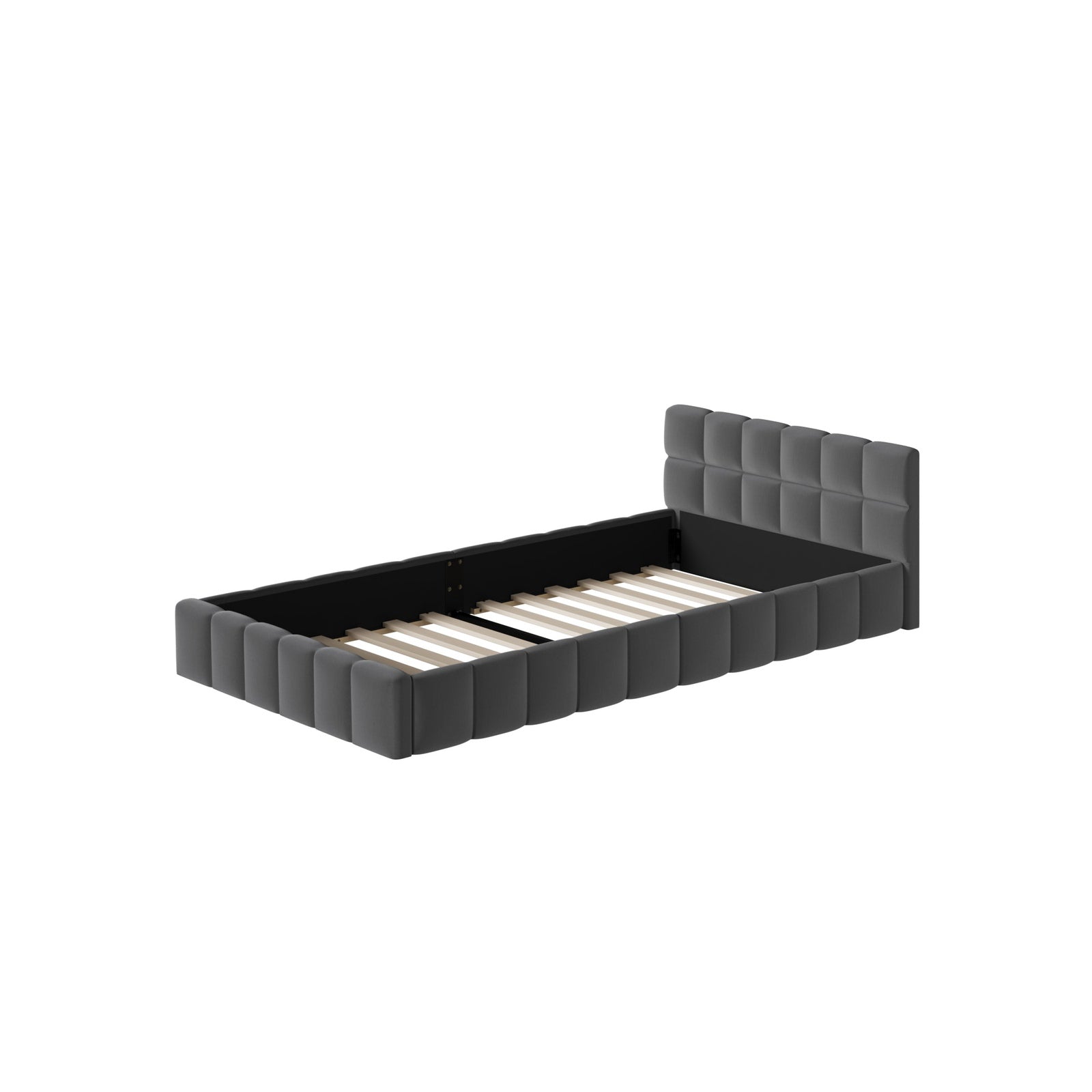 Oikiture Bed Frame King Single Size Tufted Headboard Grey Velvet - Sunyee