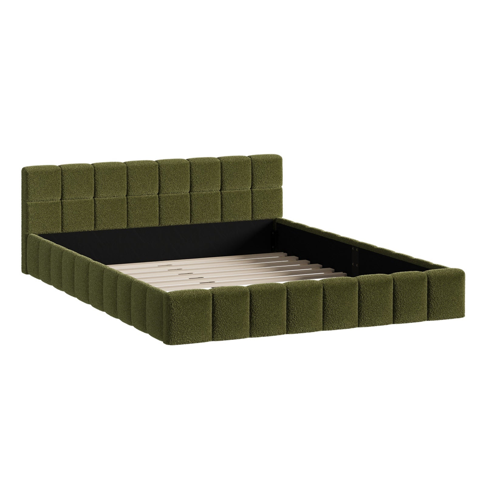 Oikiture Bed Frame Queen Size Tufted Headboard Green Boucle - Sunyee