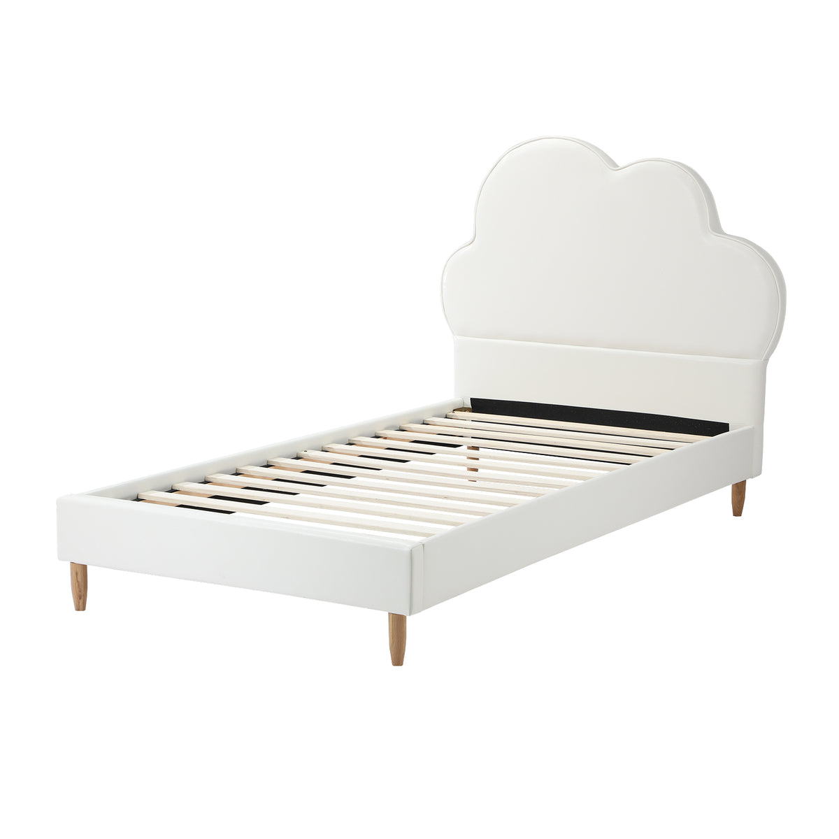 Oikiture Bed Frame Single Size Cloud Kids Bed Frame White Leather - Sunyee