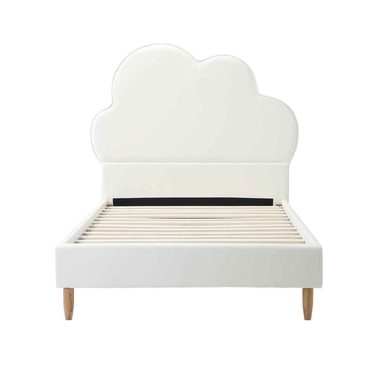 Oikiture Bed Frame Single Size Cloud Kids Bed Frame White Leather - Sunyee