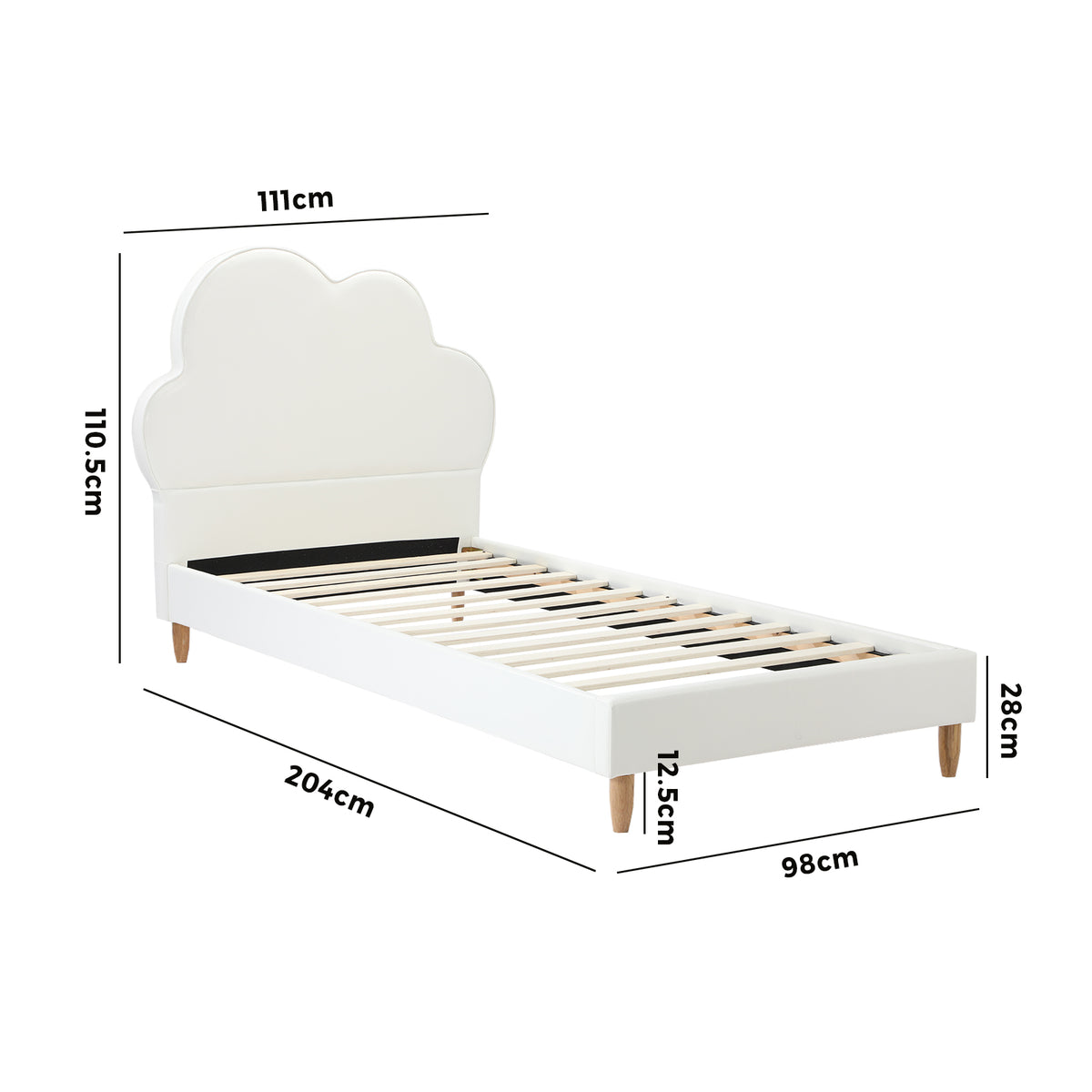 Oikiture Bed Frame Single Size Cloud Kids Bed Frame White Leather - Sunyee