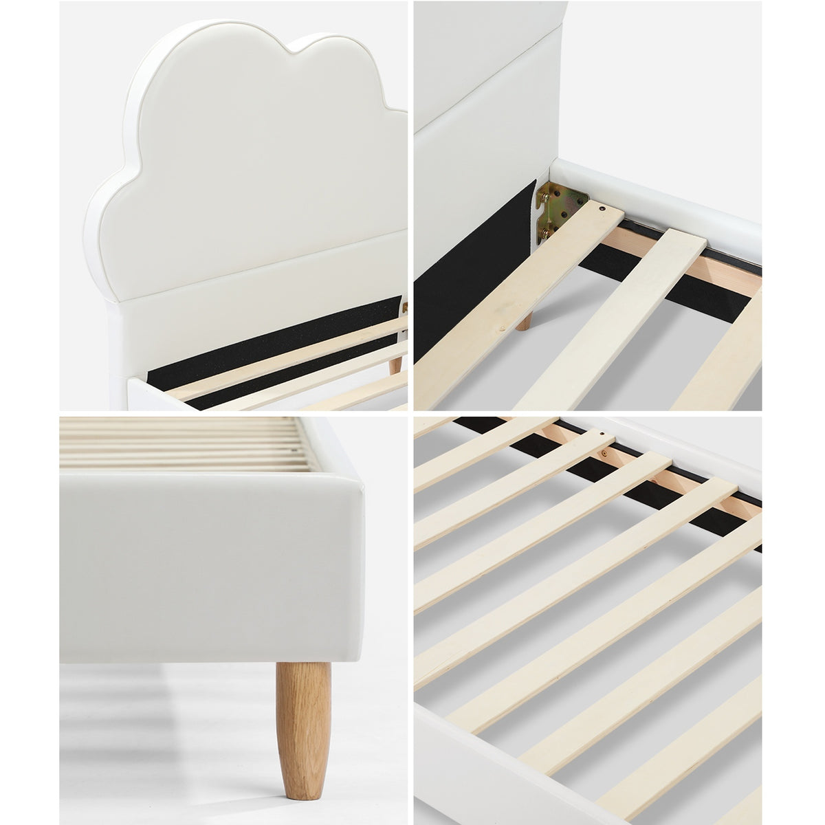 Oikiture Bed Frame 2X Single Size Cloud Kids Bed Frame White Leather