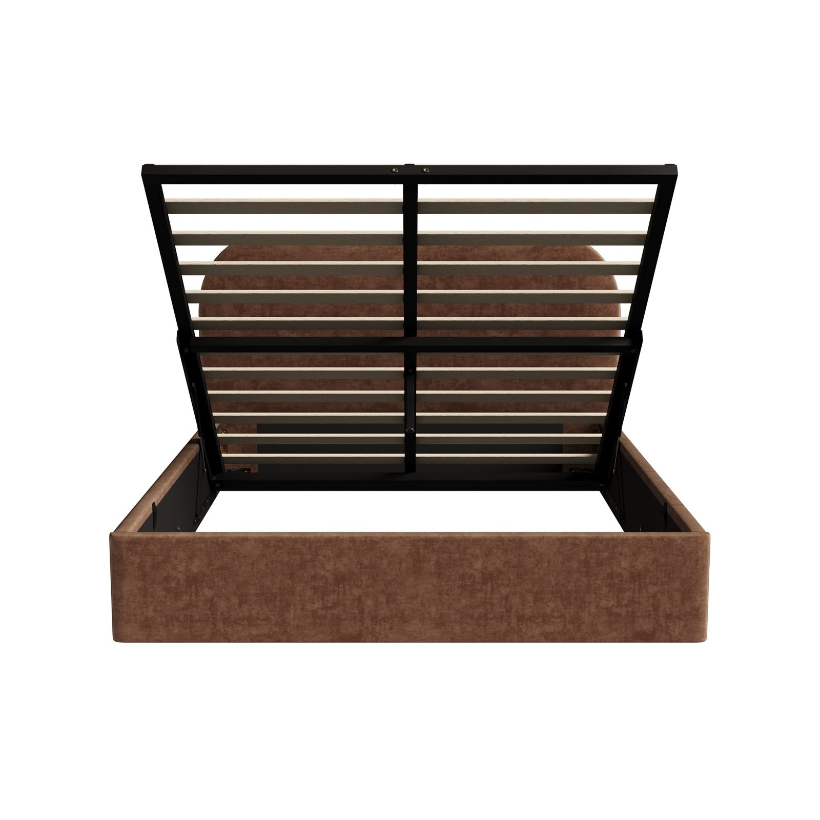 Oikiture Bed Frame Double Size Gas Lift Storage Base Rounded Corner Velvet Brown