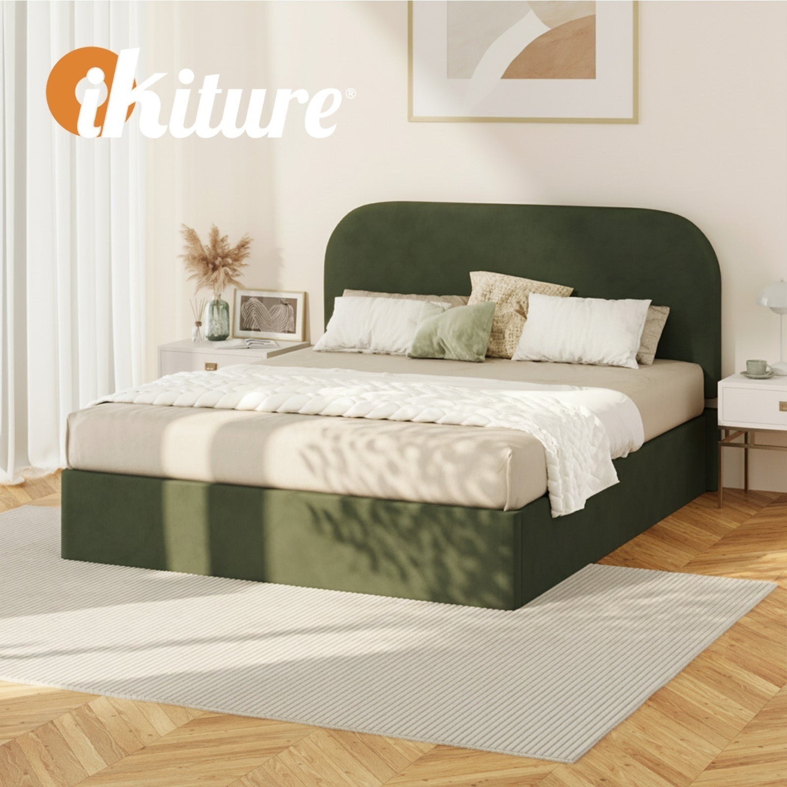 Oikiture Bed Frame Queen Double King Single Gas Lift Base with Storage Velvet