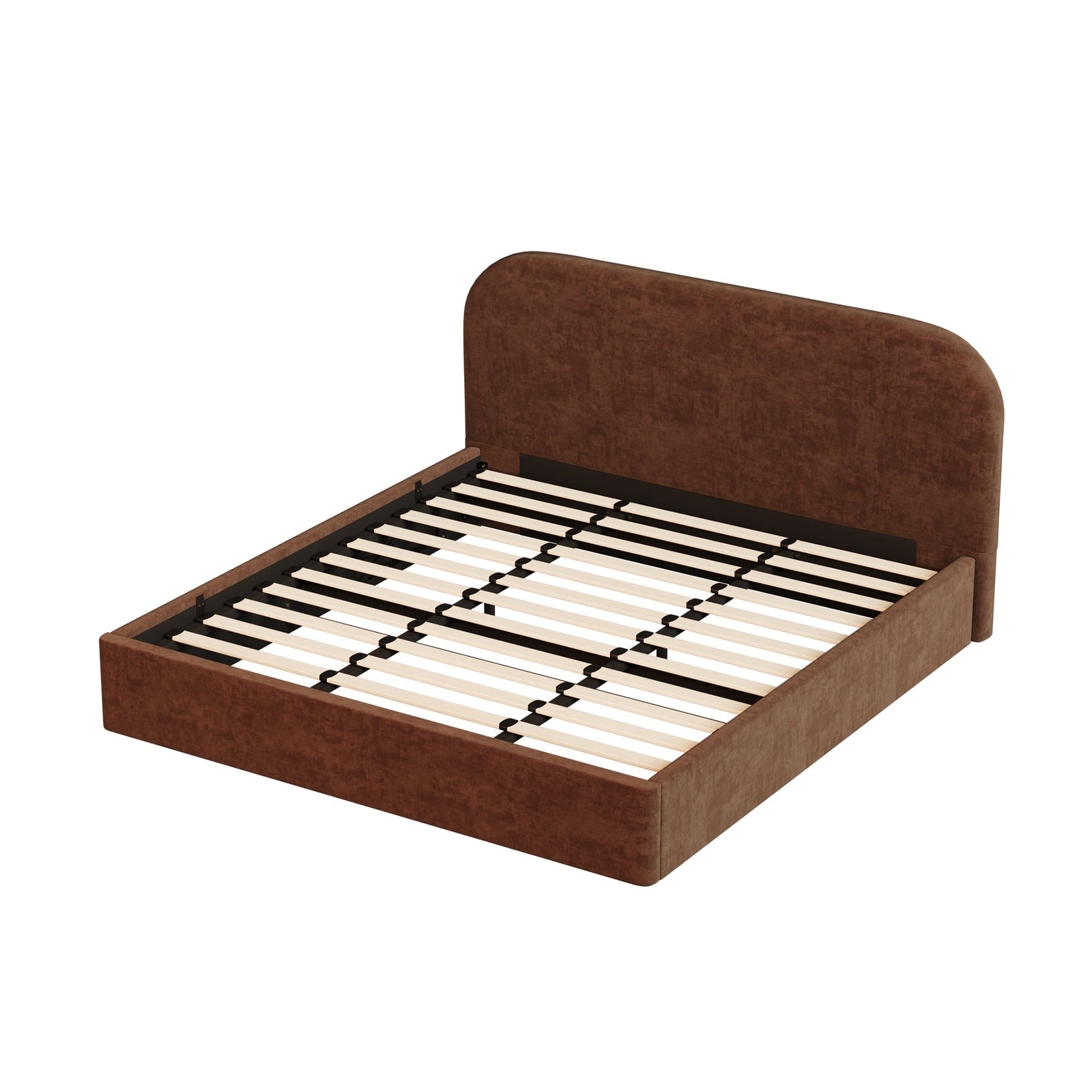 Oikiture Bed Frame King Size Gas Lift Storage Base Rounded Corner Velvet Brown