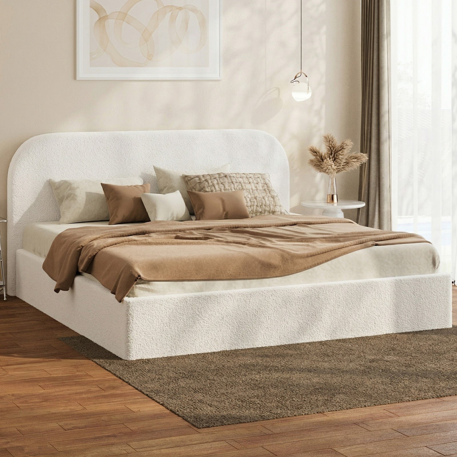Oikiture Bed Frame Queen Double King Gas Lift Base with Storage Rounded Corner