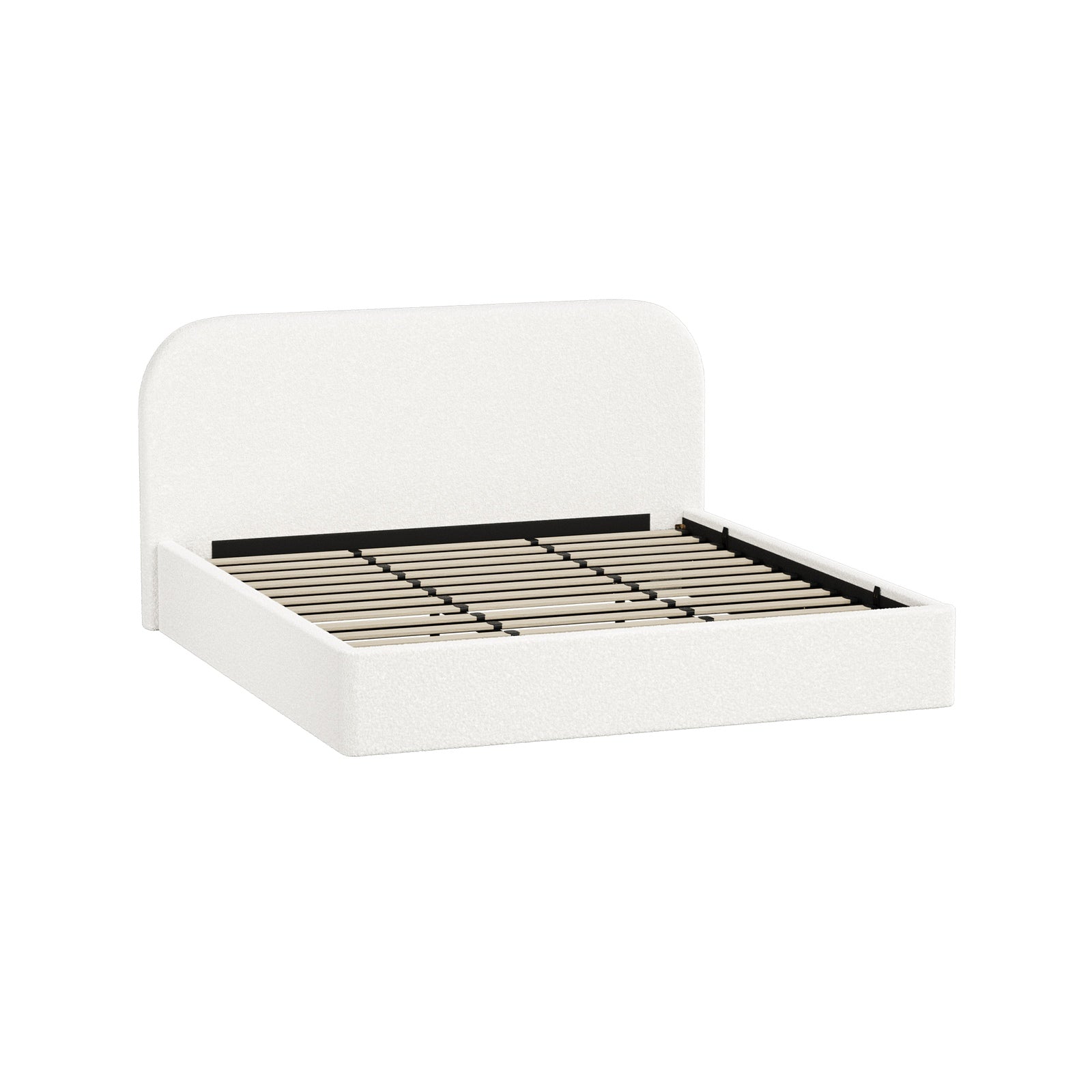 Oikiture Bed Frame King Size Gas Lift Base with Storage Boucle Rounded Corner - Sunyee