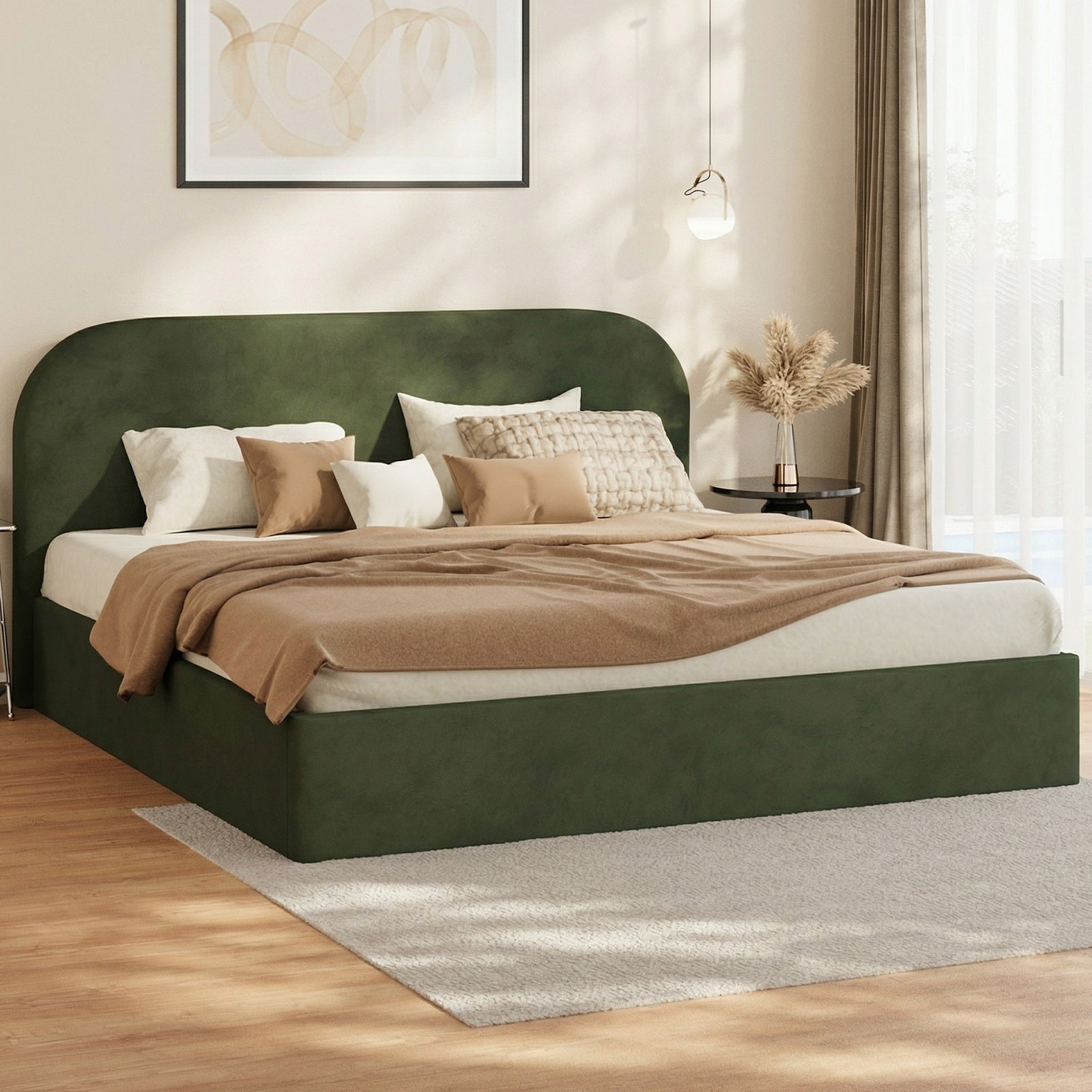 Oikiture Bed Frame Queen Double King Gas Lift Base with Storage Rounded Corner