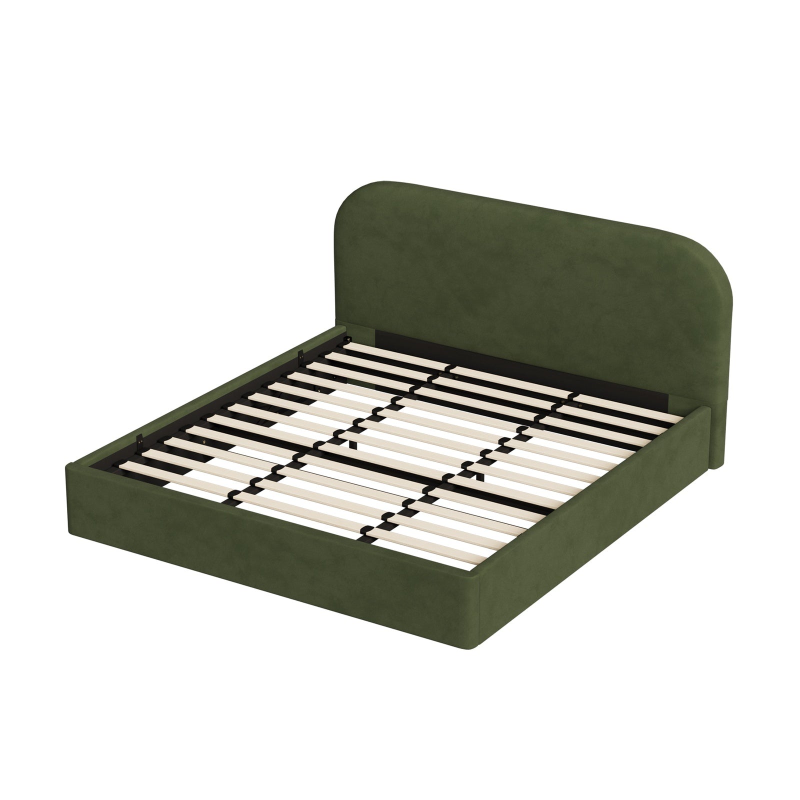 Oikiture Bed Frame King Size Gas Lift Base with Storage Velvet Rounded Corner - Sunyee