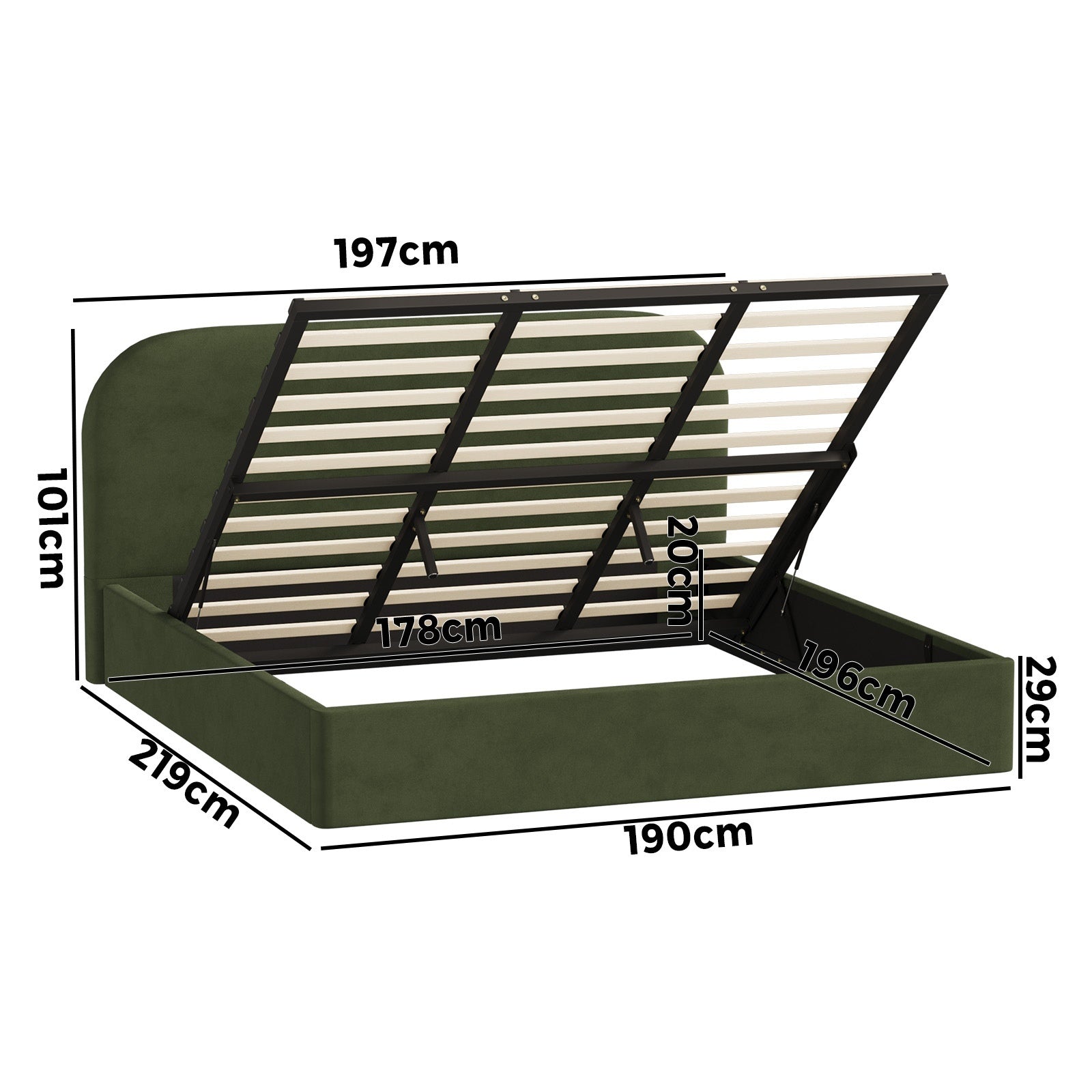 Oikiture Bed Frame King Size Gas Lift Base with Storage Velvet Rounded Corner - Sunyee
