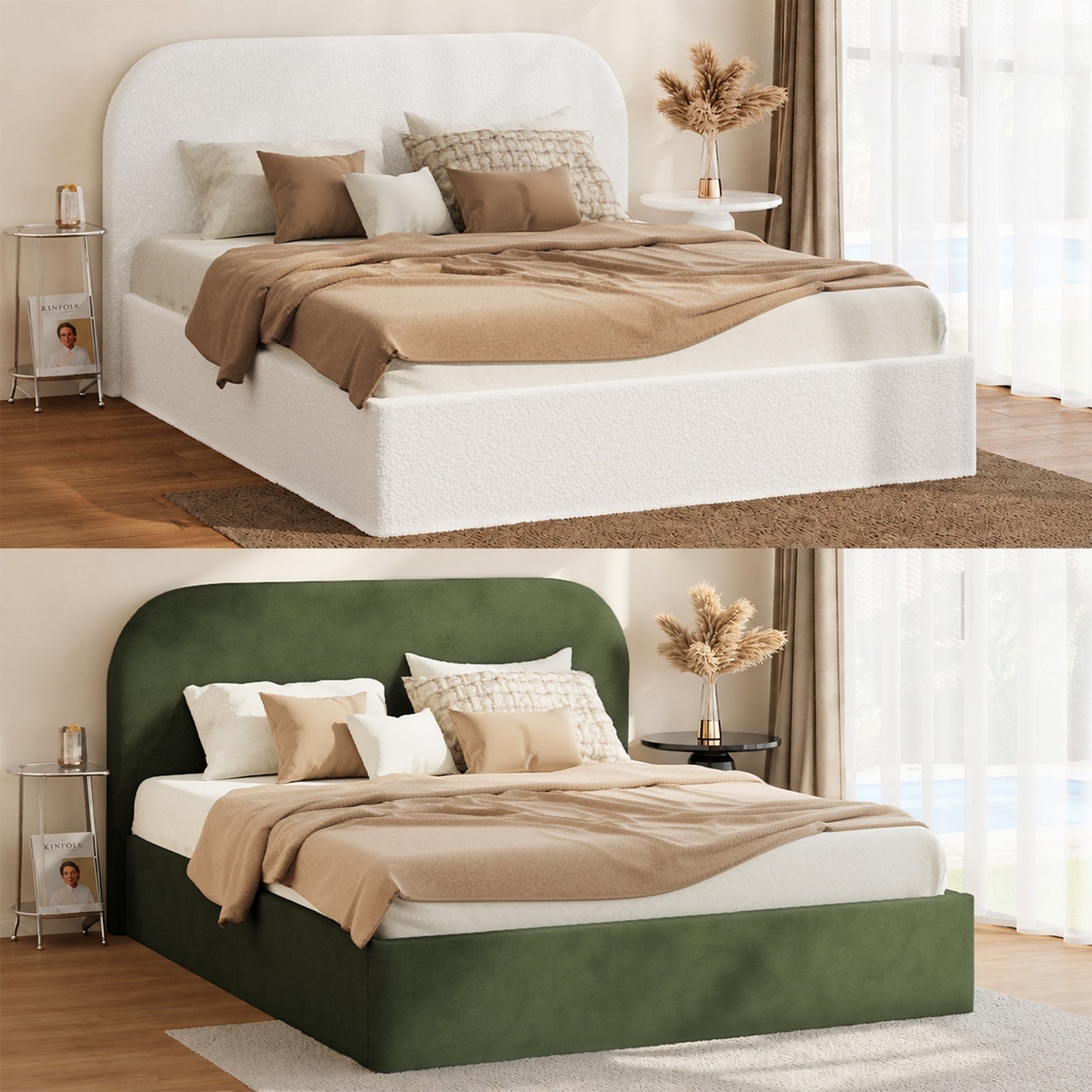 Oikiture Bed Frame Queen Double King Gas Lift Base with Storage Rounded Corner