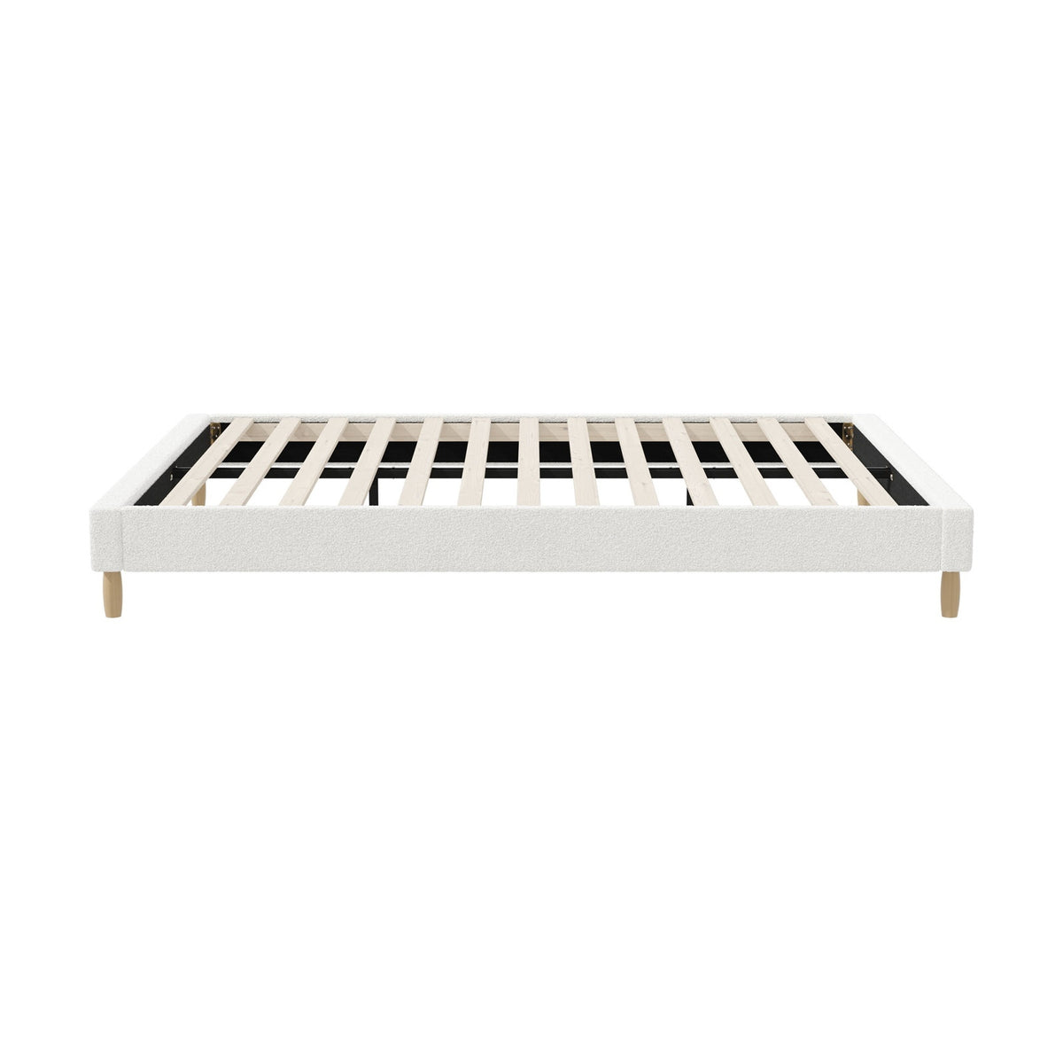 Oikiture Bed Frame Double Size Bed Base White Boucle - Sunyee
