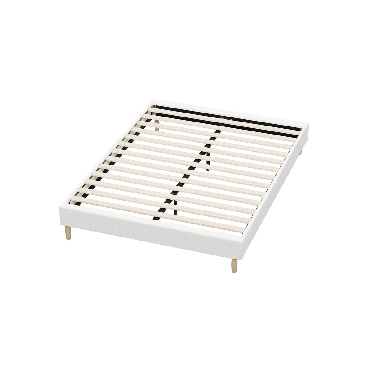 Oikiture Bed Frame Double Size Bed Base White Boucle - Sunyee