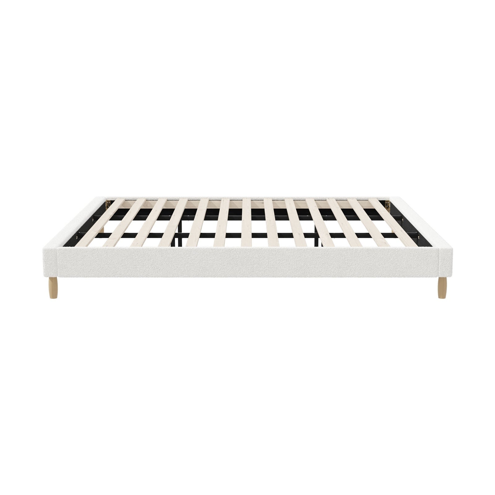 Oikiture Bed Frame King Size Bed Base White Boucle - Sunyee