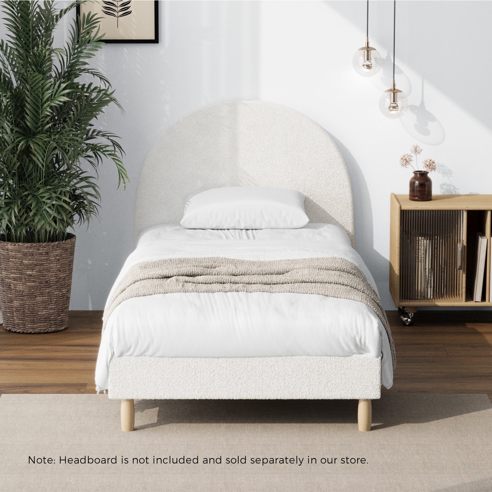 Oikiture Bed Frame King Single Size Bed Base White Boucle - Sunyee
