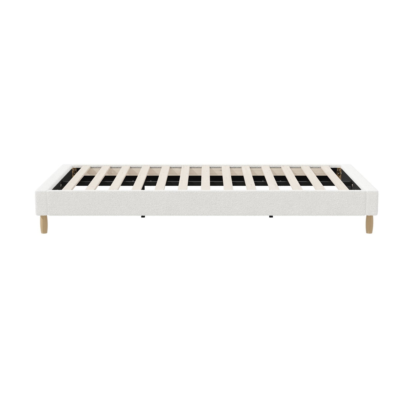 Oikiture Bed Frame King Single Size Bed Base White Boucle - Sunyee