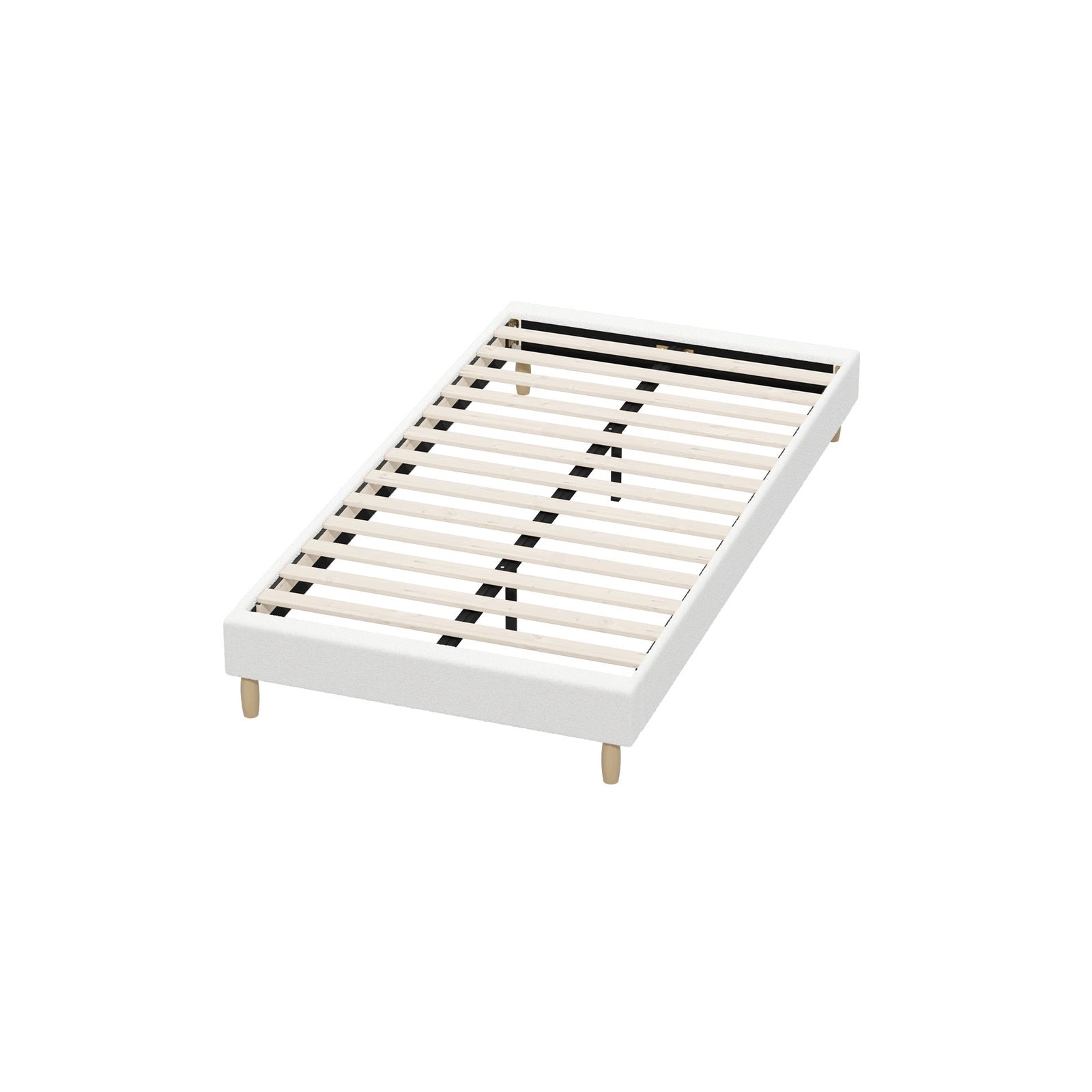 Oikiture Bed Frame King Single Size Bed Base White Boucle - Sunyee