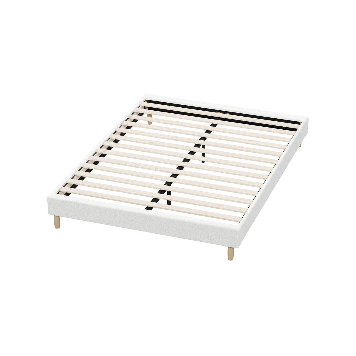 Oikiture Bed Frame Queen Size Bed Base White Boucle - Sunyee