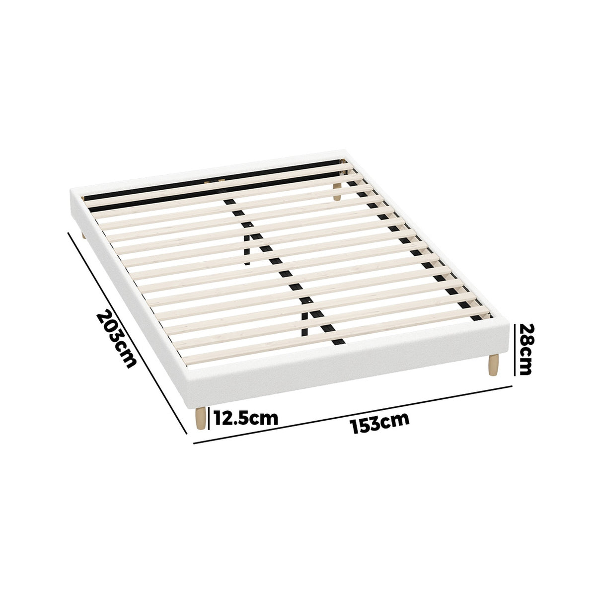 Oikiture Bed Frame Queen Size Bed Base White Boucle - Sunyee