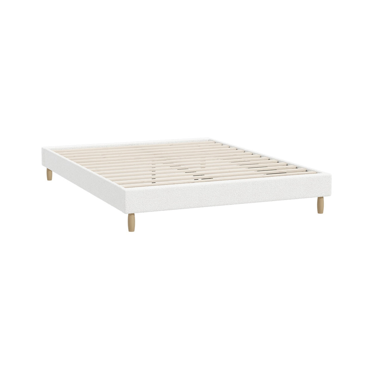 Oikiture Bed Frame Queen Size Bed Base White Boucle - Sunyee