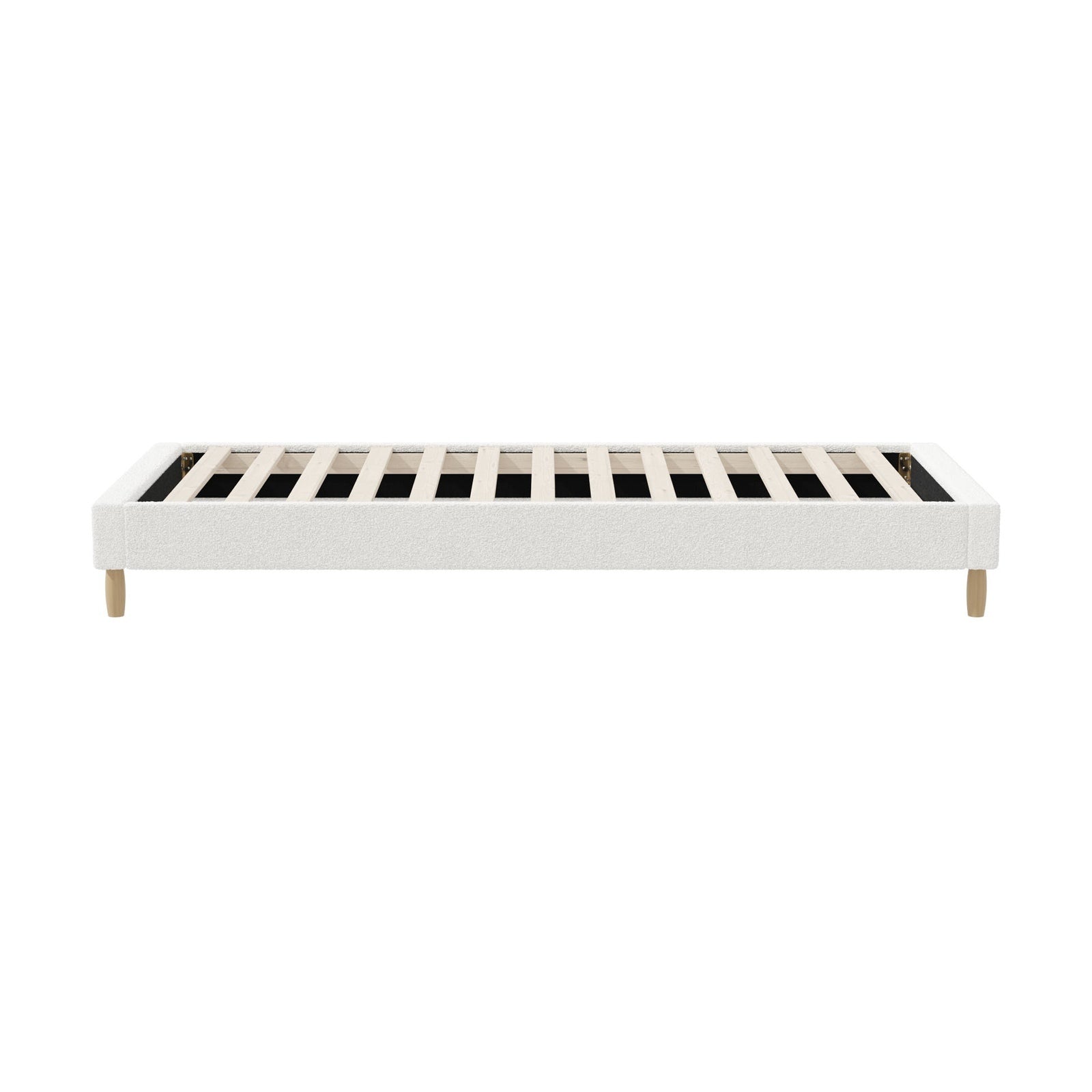 Oikiture Bed Frame Single Size Bed Base White Boucle - Sunyee