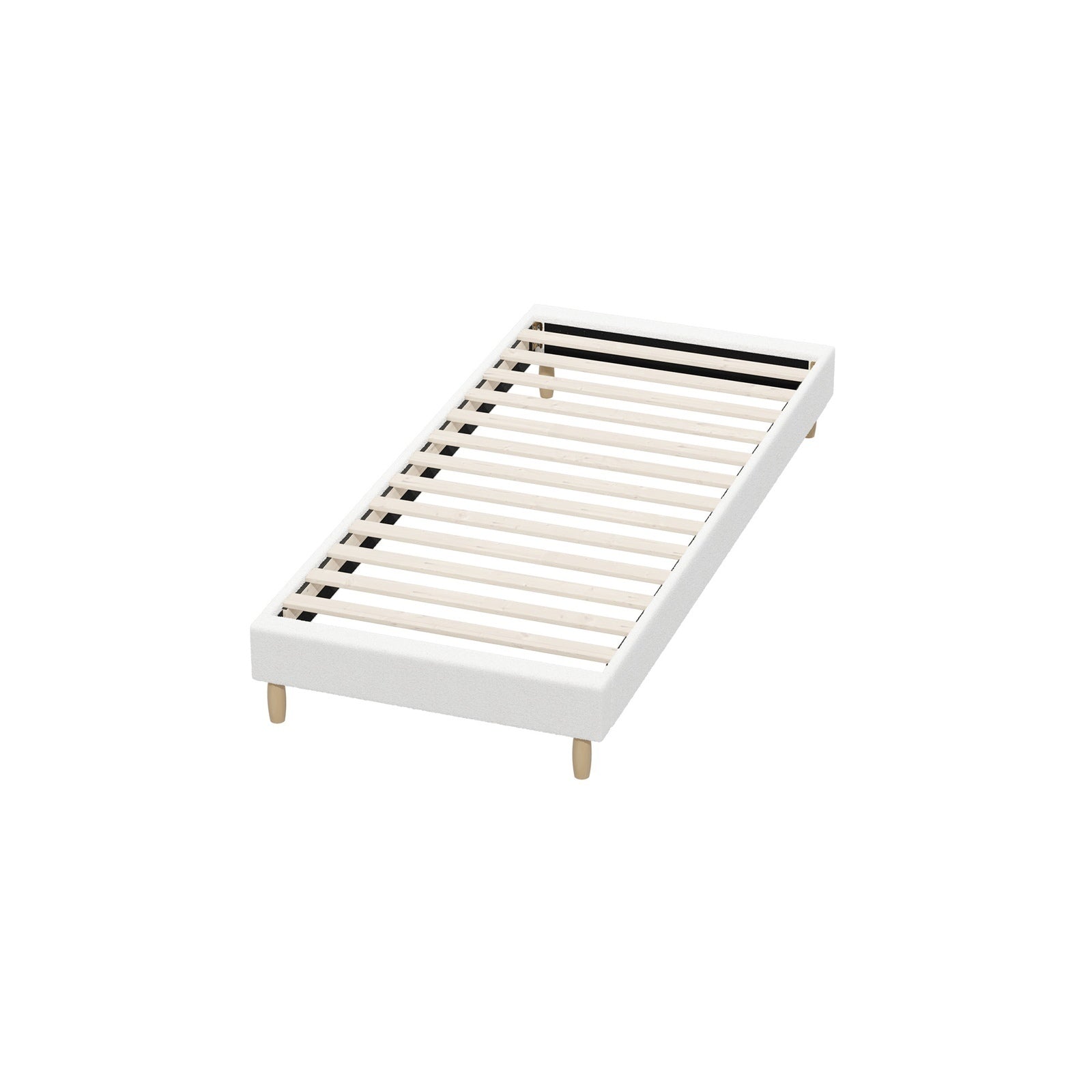 Oikiture Bed Frame Single Size Bed Base White Boucle - Sunyee