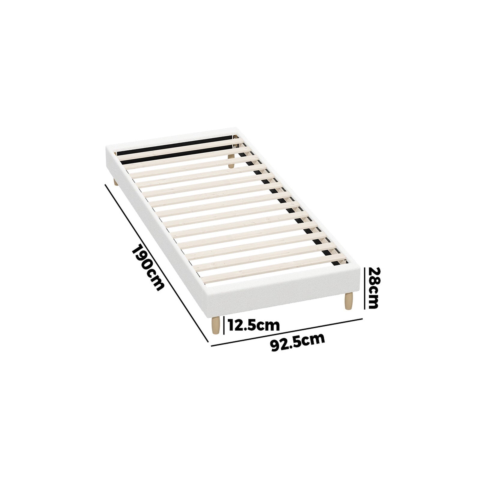 Oikiture Bed Frame Single Size Bed Base White Boucle - Sunyee