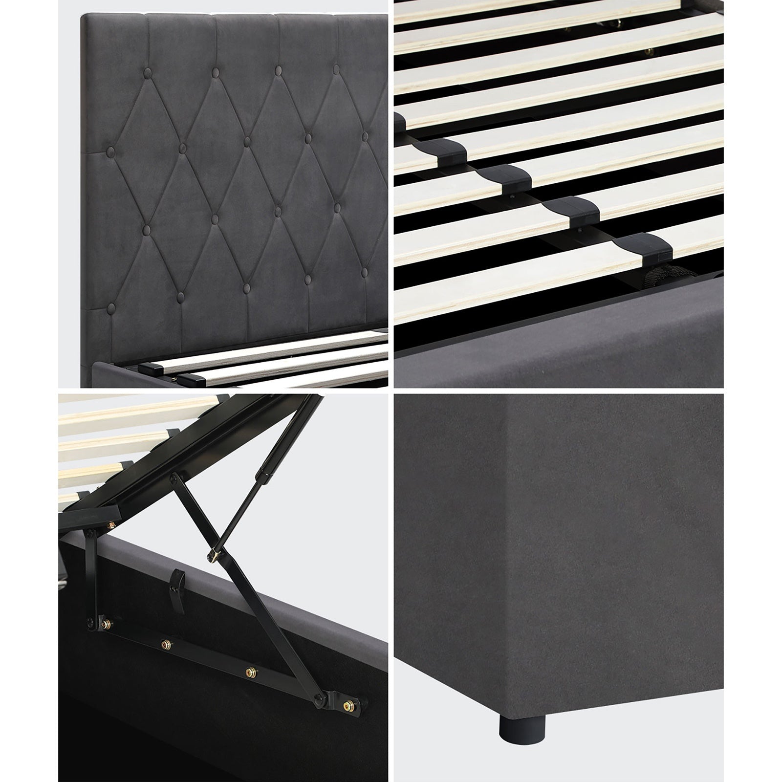 Oikiture Bed Frame Double Size Gas Lift Storage Base Grey Velvet COTI - Sunyee